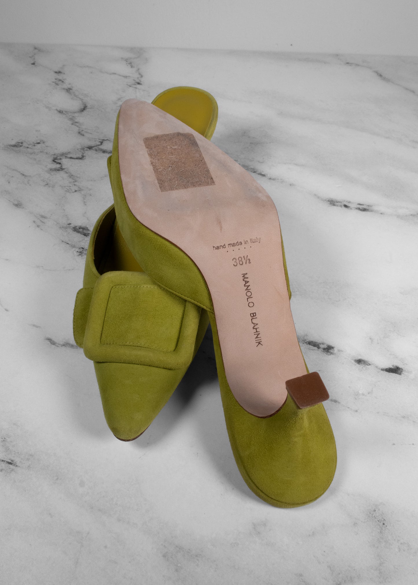 Manolo Blahnik Green Maysale 50 Mules