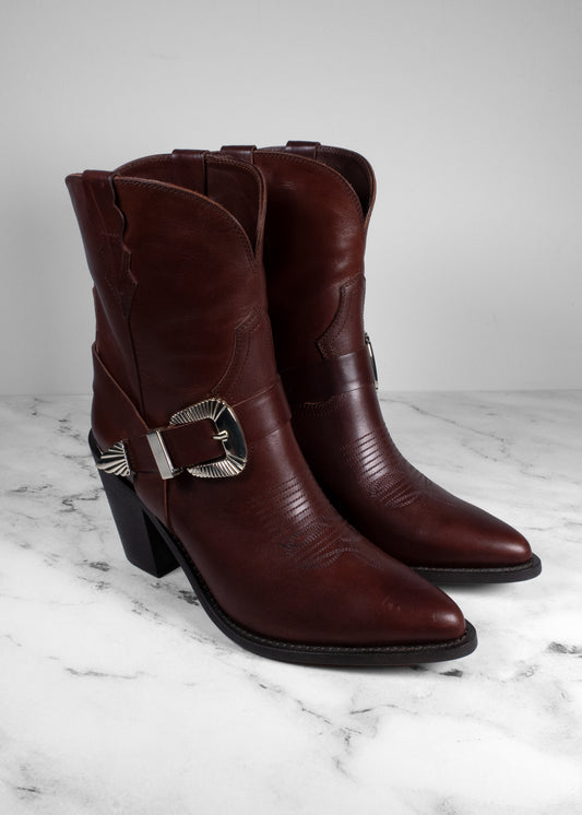 Partlow Charlotte Leather Buckle Western Booties