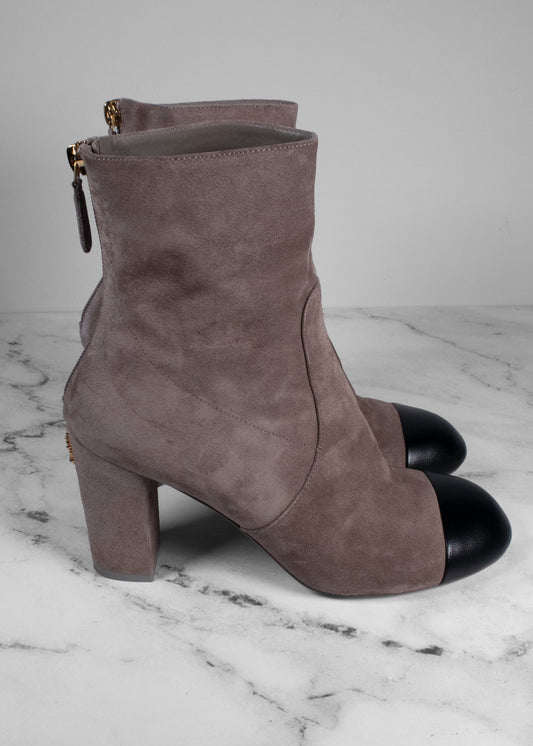 Chanel Suede Calfskin Satin Gabrielle Cap Toe Short Boots