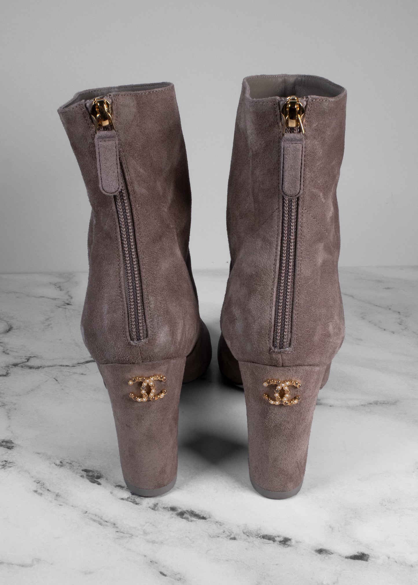 Chanel Suede Calfskin Satin Gabrielle Cap Toe Short Boots