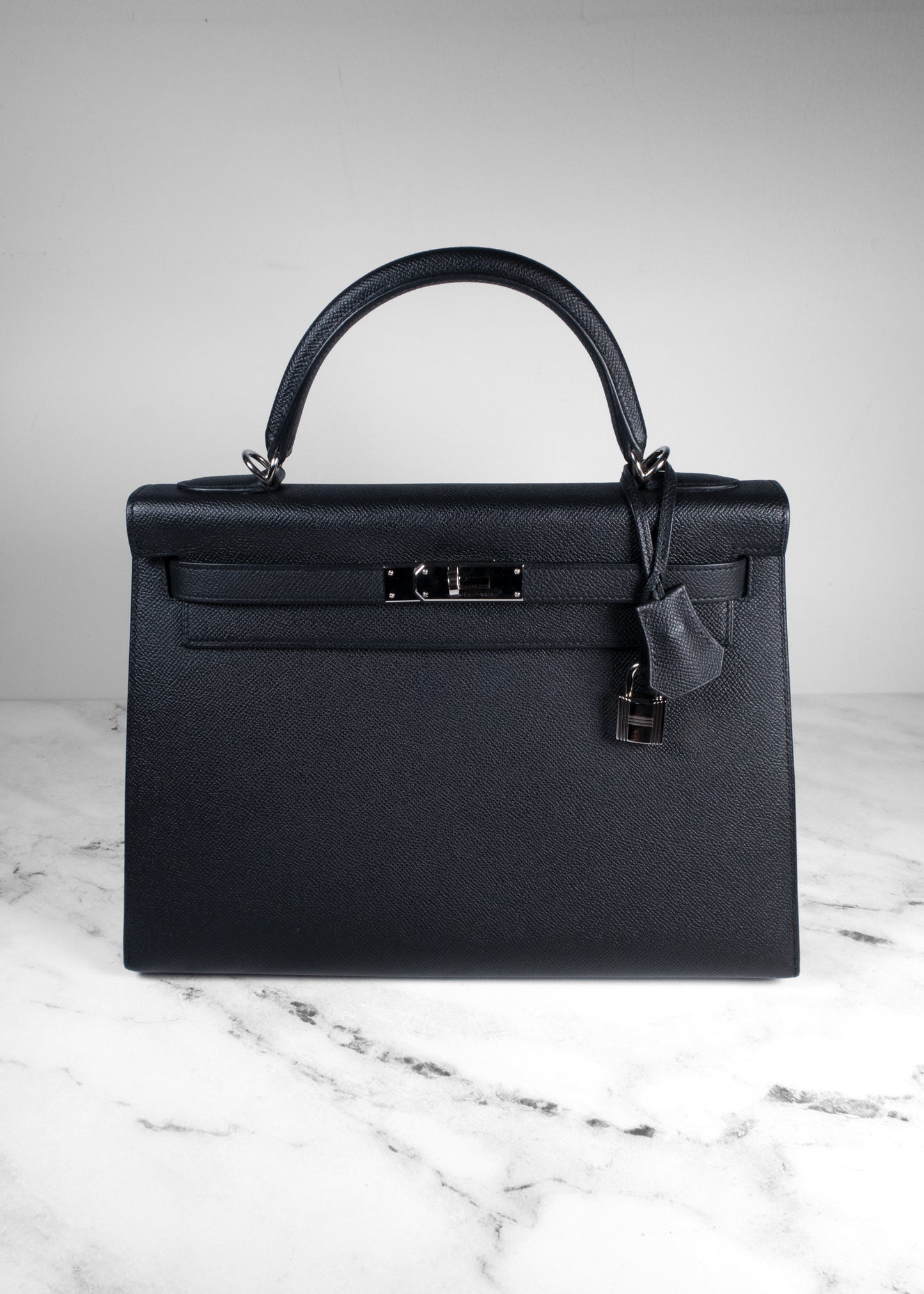 Hermès Kelly Sellier 32 Black Epsom Palladium Hardware