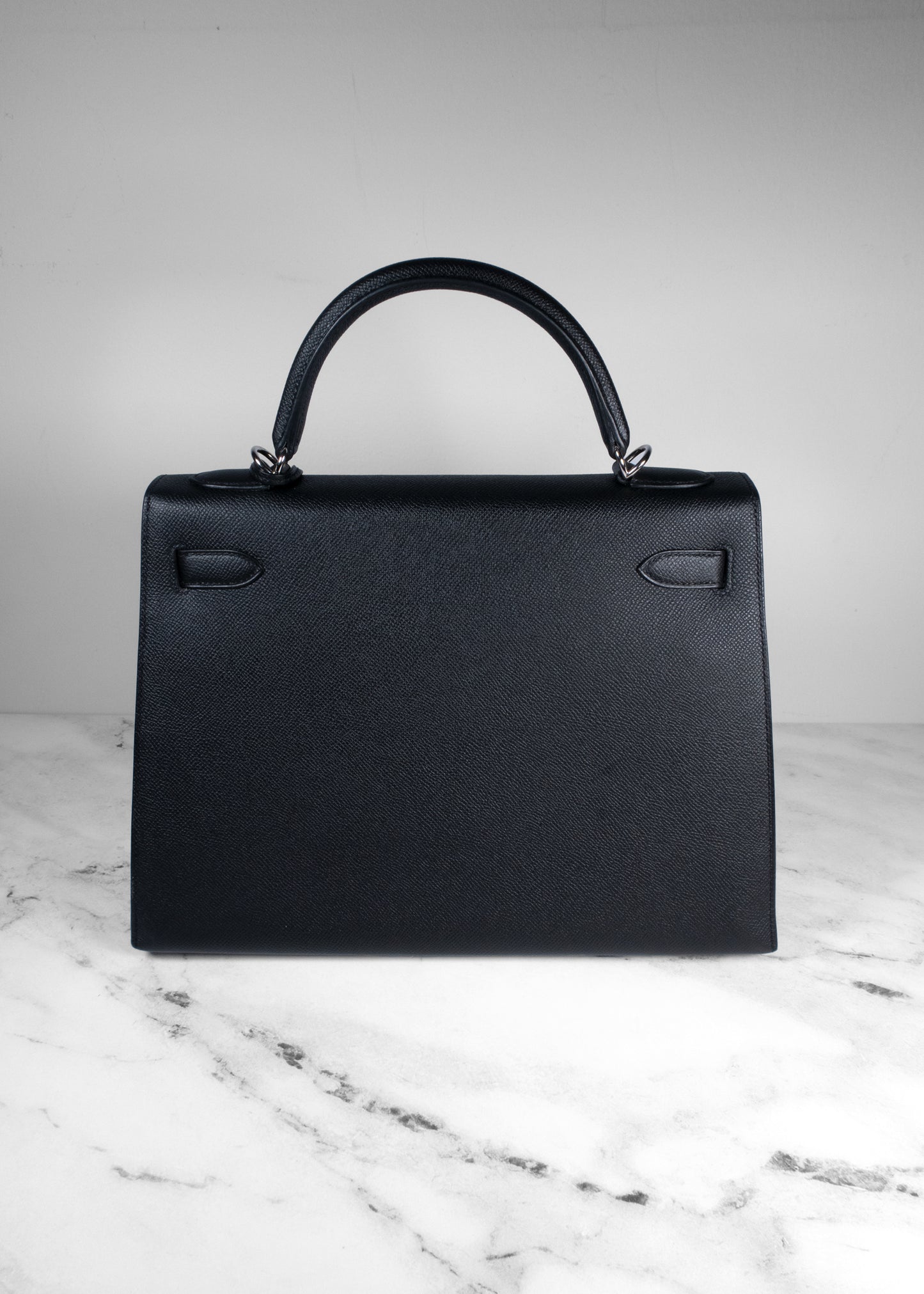 Hermès Kelly Sellier 32 Black Epsom Palladium Hardware