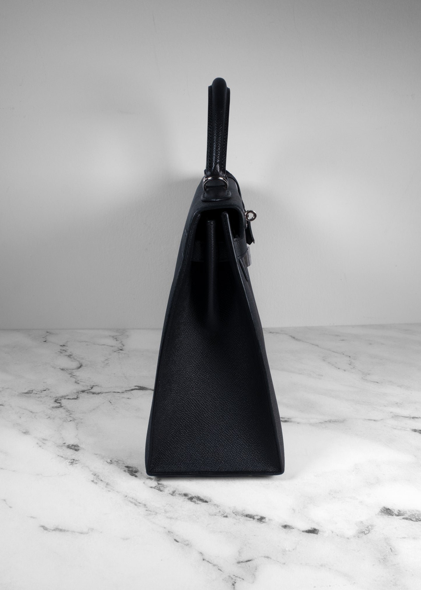 Hermès Kelly Sellier 32 Black Epsom Palladium Hardware