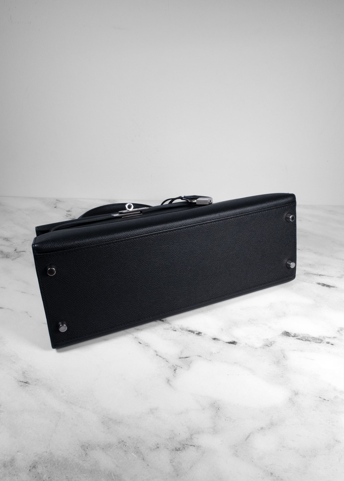 Hermès Kelly Sellier 32 Black Epsom Palladium Hardware