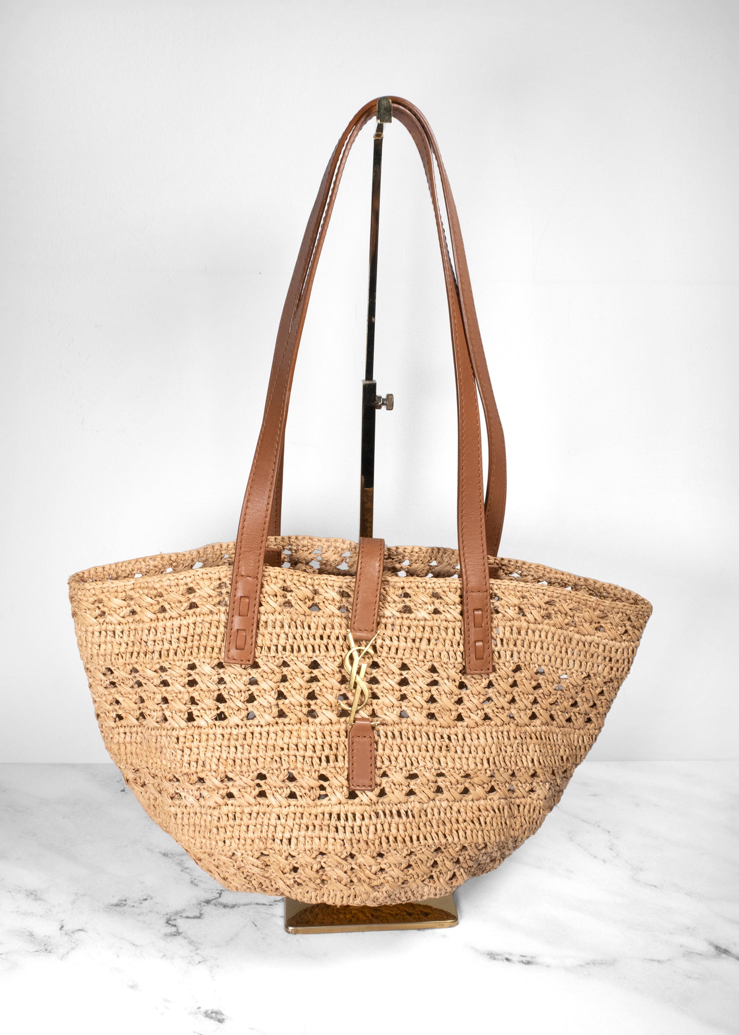 Saint Laurent YSL Small Basket Raffia Tote Bag