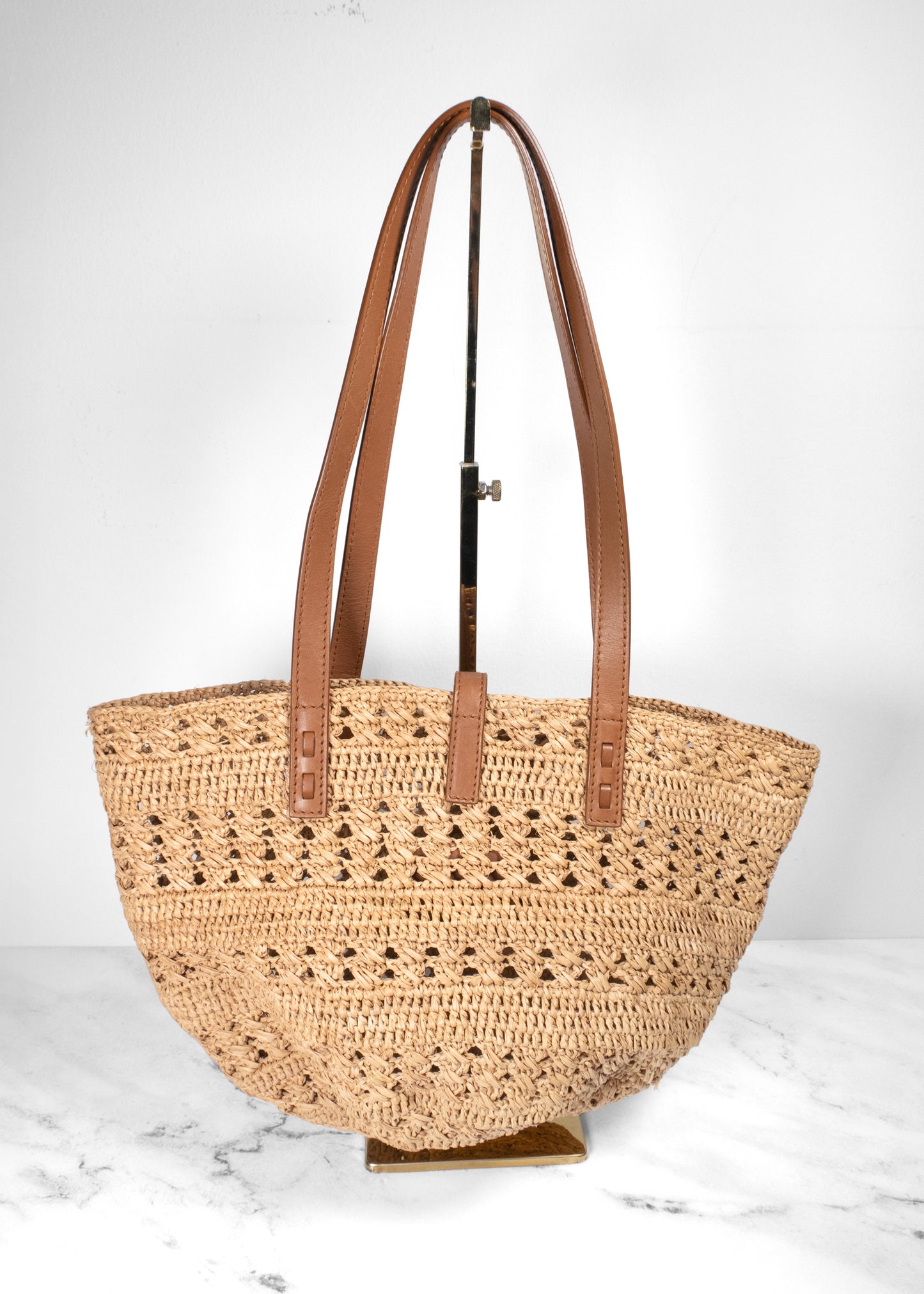 Saint Laurent YSL Small Basket Raffia Tote Bag