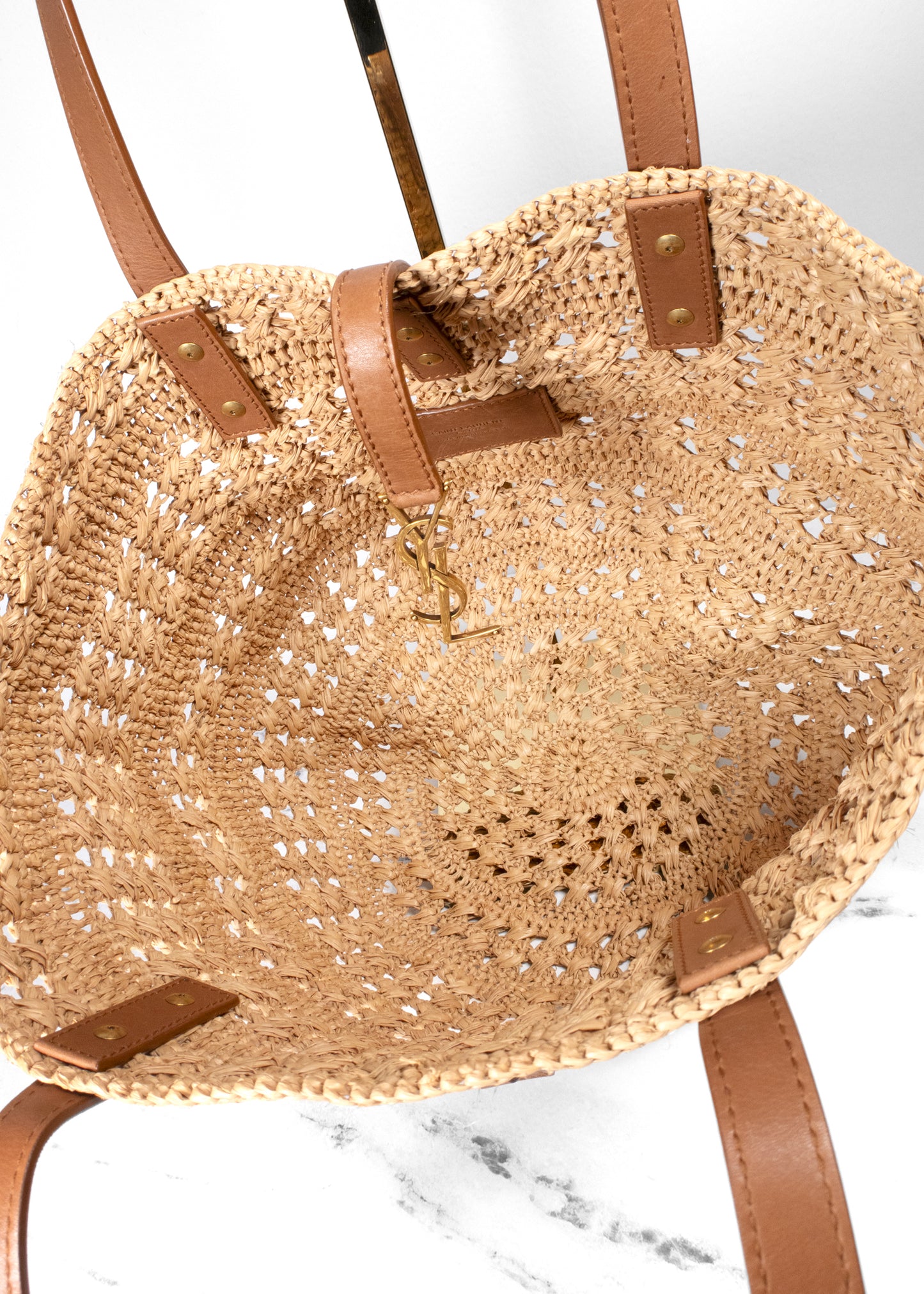 Saint Laurent YSL Small Basket Raffia Tote Bag