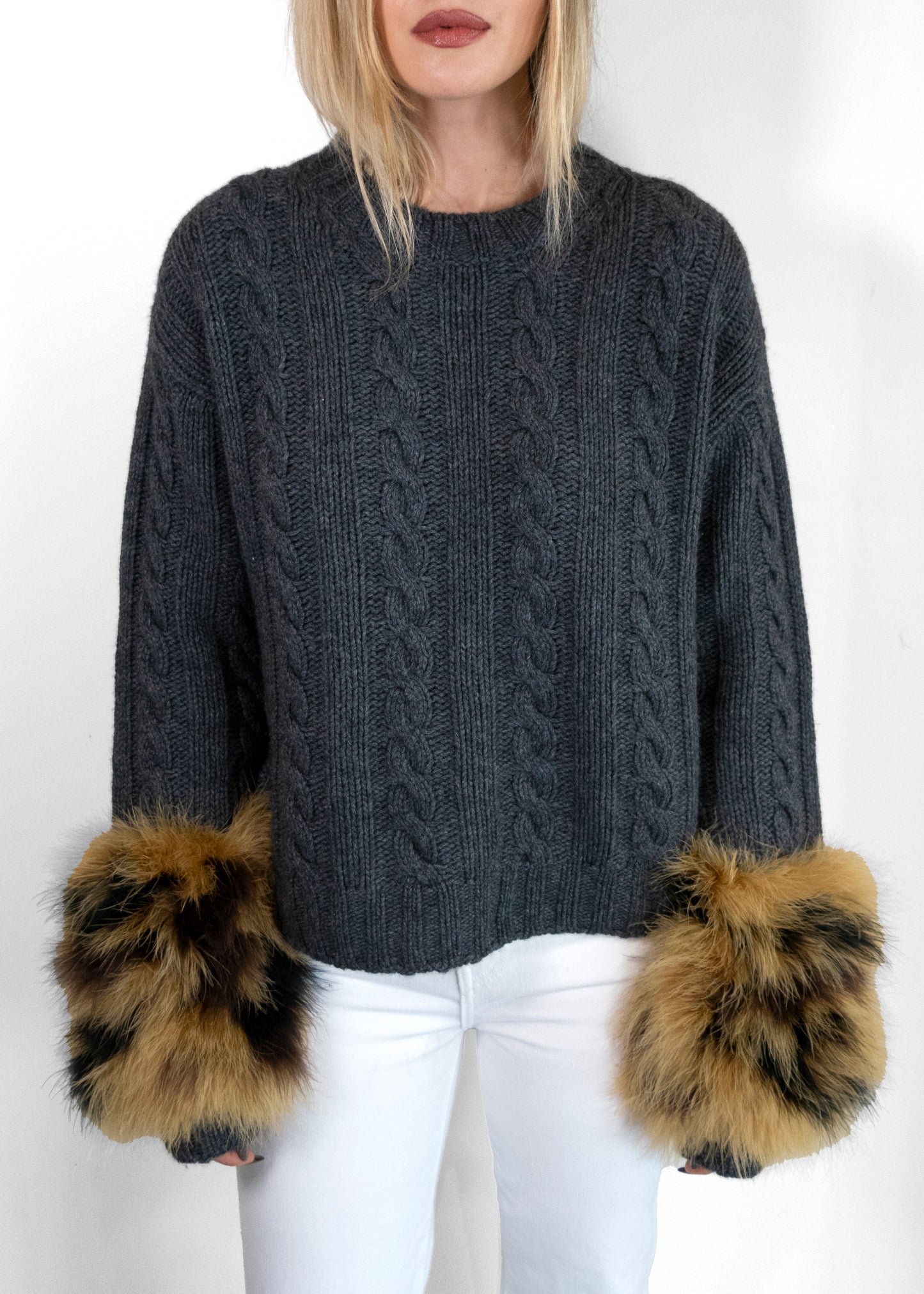 Prada Cashmere Fur Cuffed Sweater