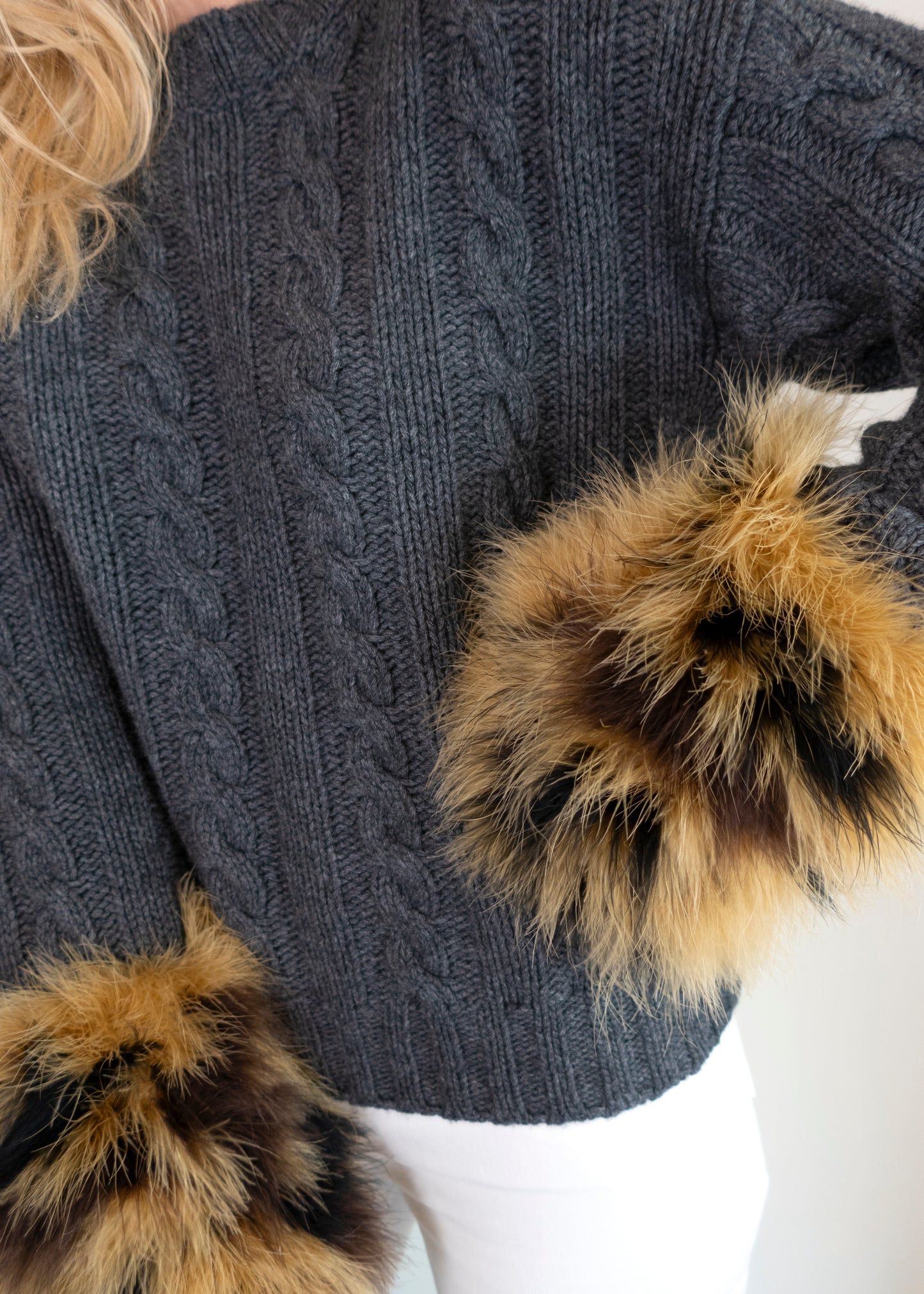 Prada Cashmere Fur Cuffed Sweater
