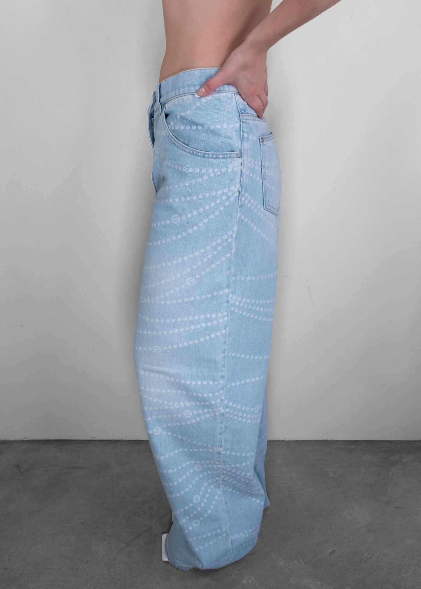 Chanel 2025 Pearl Print Wide Leg Jeans