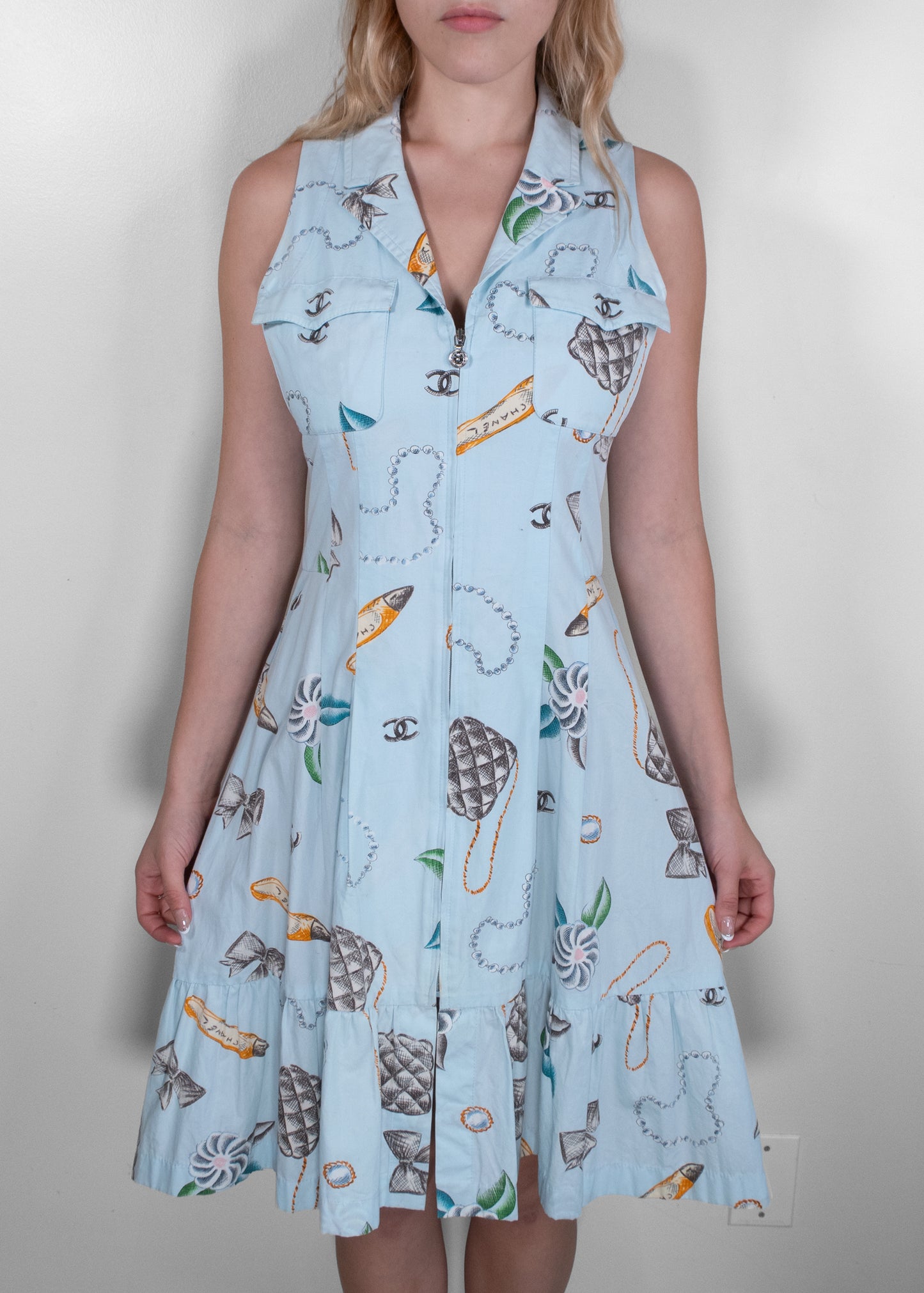 Chanel Blue Cotton Printed Day Dress