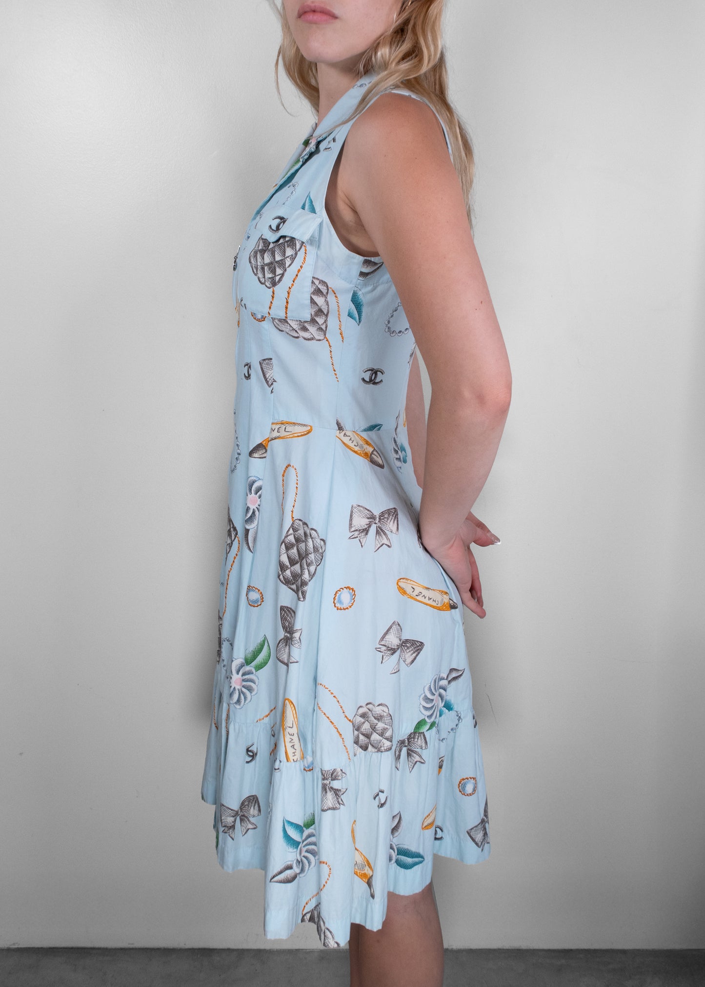 Chanel Blue Cotton Printed Day Dress