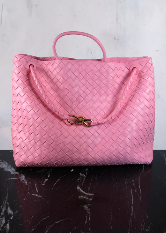 Bottega Veneta Large Andiamo Intrecciato Leather Pink Shoulder Bag