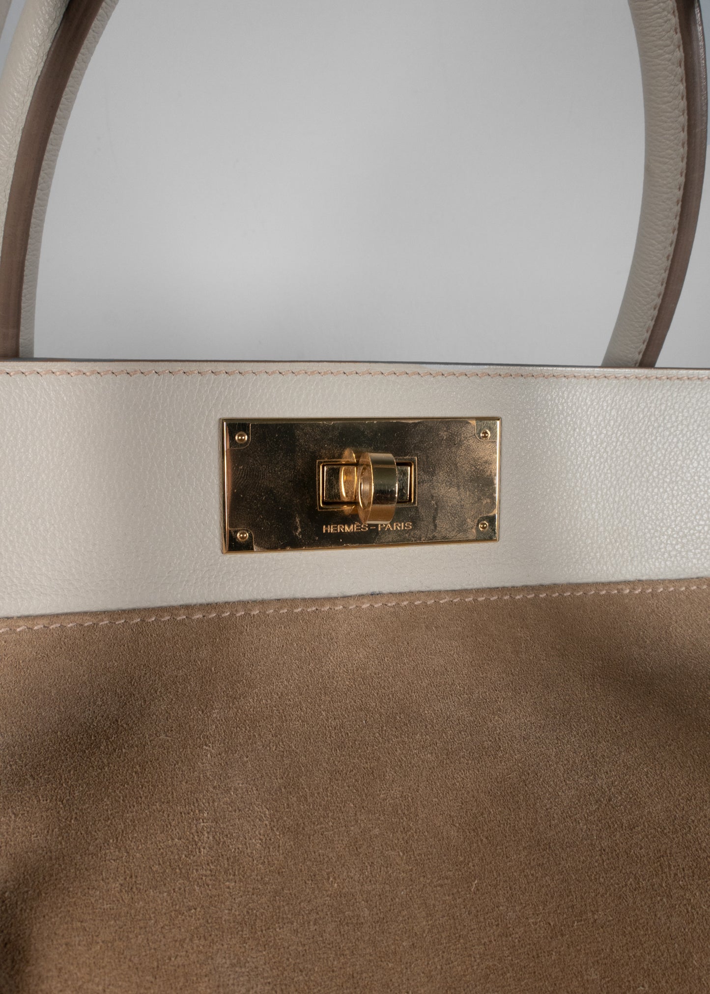 Hermès Toolbox Bag in Veau Grizzly and Evercolor Leather
