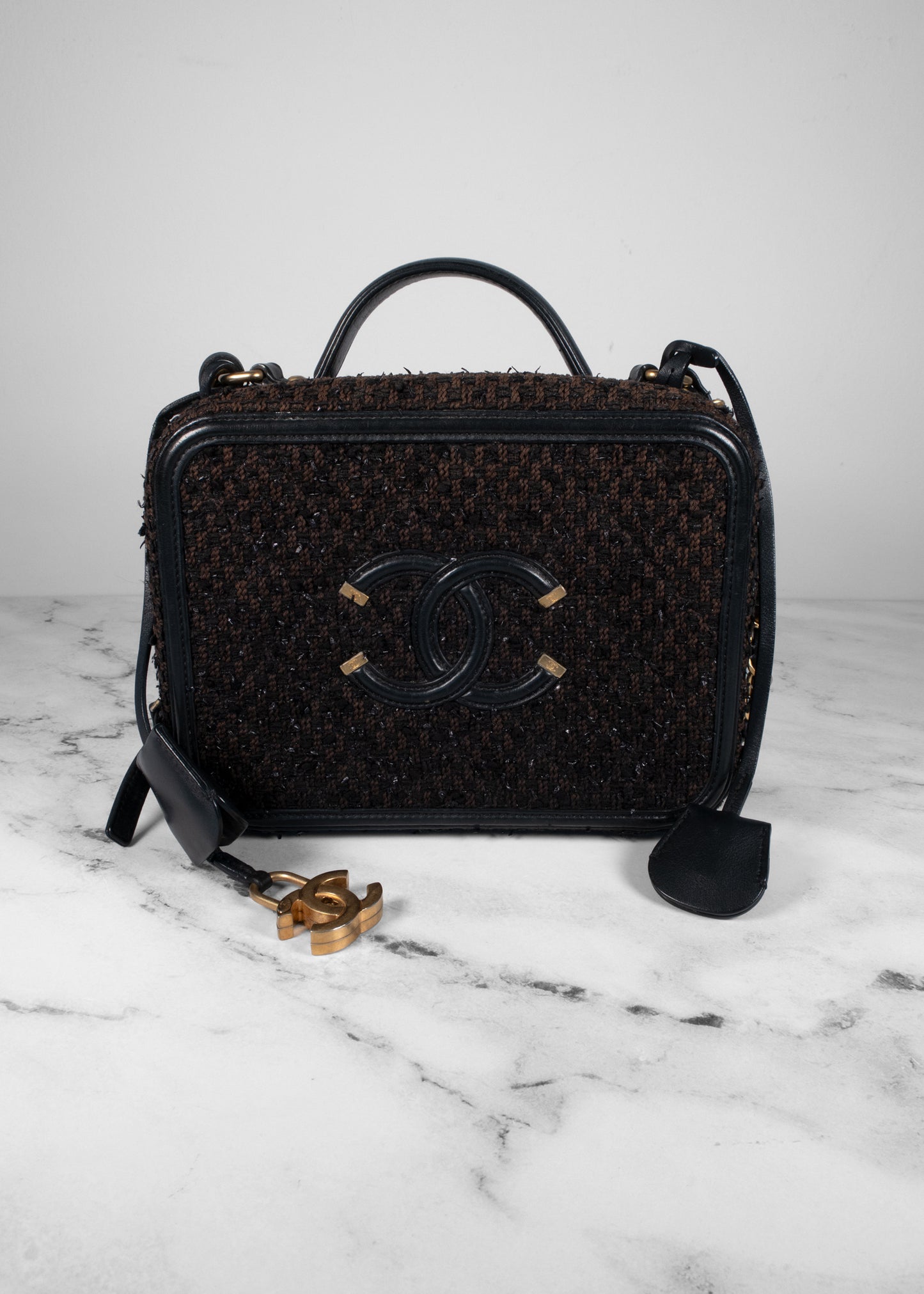 Chanel Tweed Quilted Medium CC Filigree Vanity Case