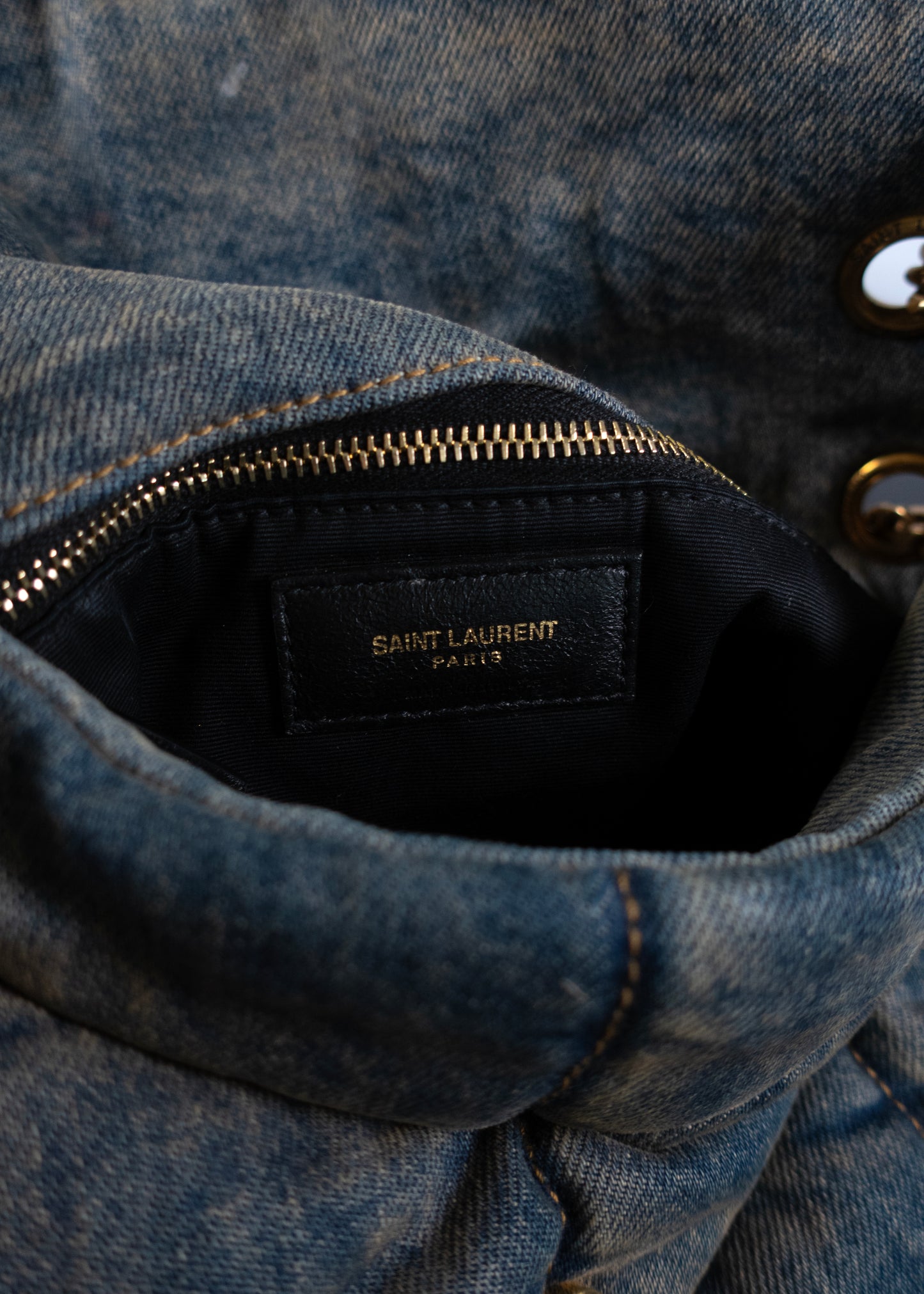Saint Laurent Denim Quilted Blue Cinnamon Small Loulou Puffer Monogram Chain Satchel
