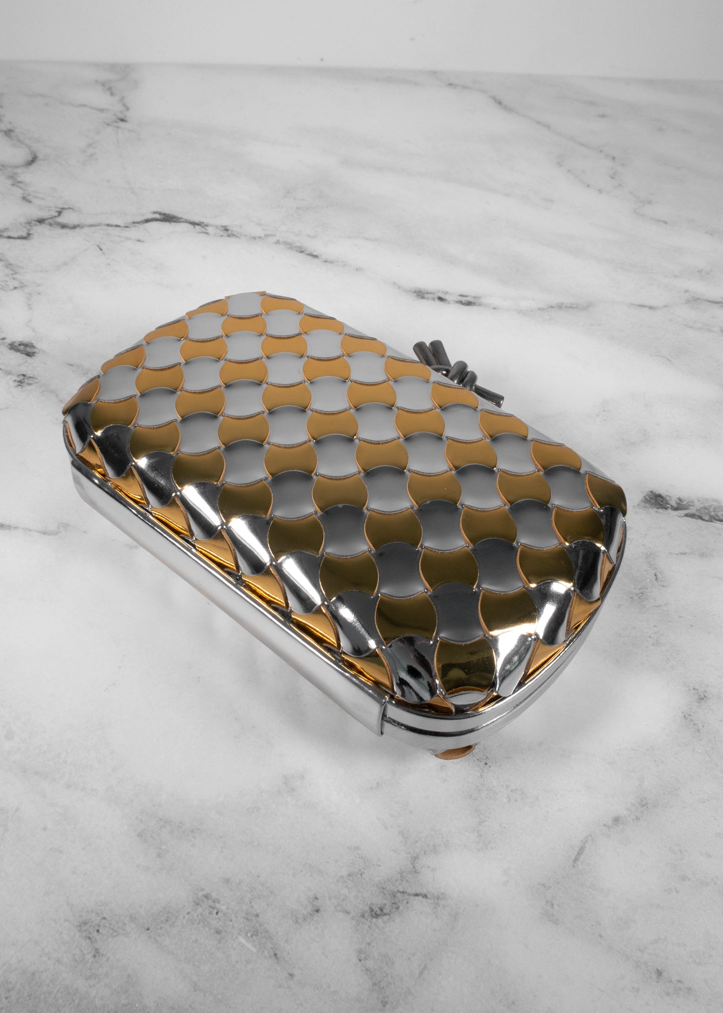 Bottega Veneta Knot Pavimento Metallic Leather Clutch
