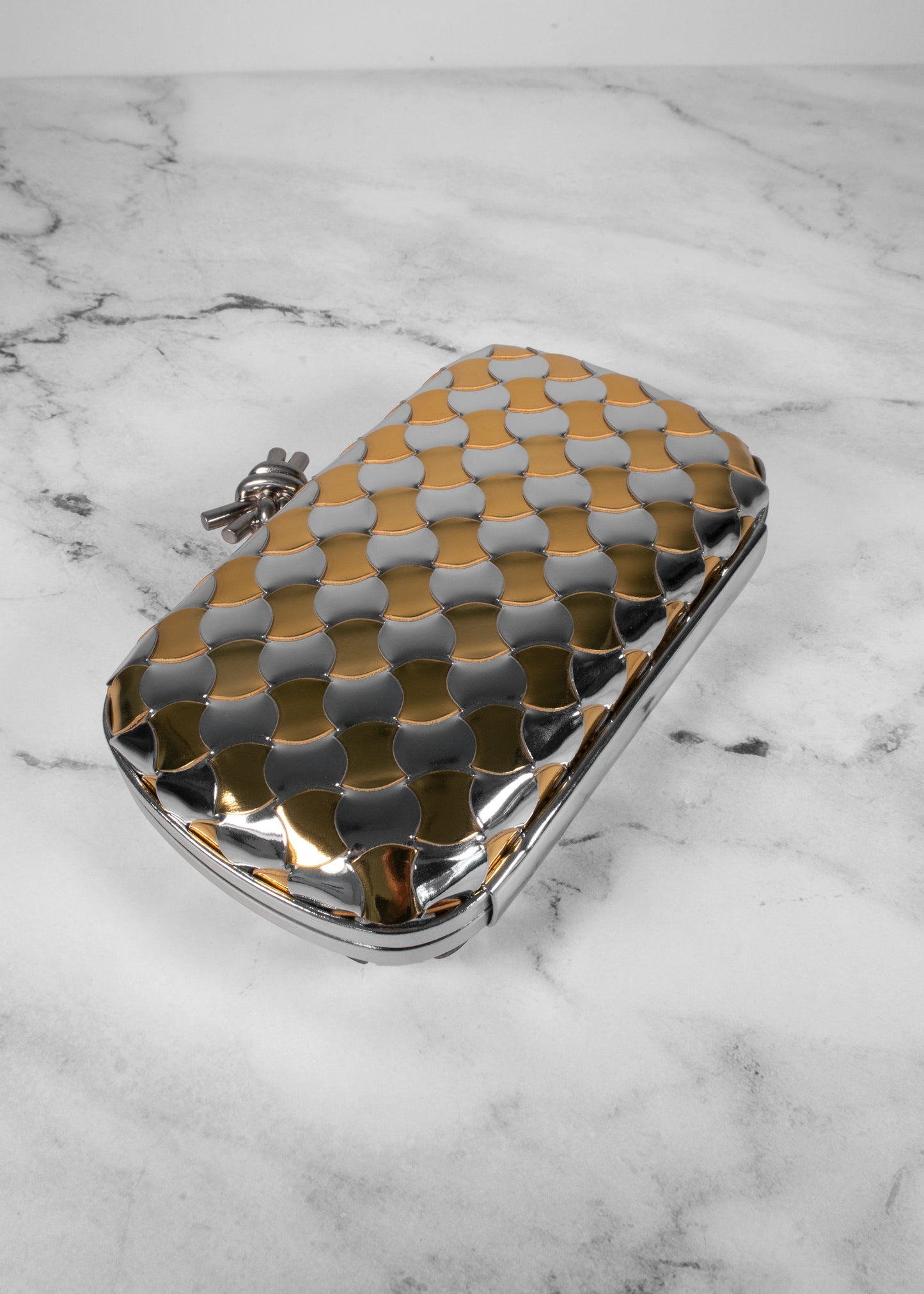 Bottega Veneta Knot Pavimento Metallic Leather Clutch