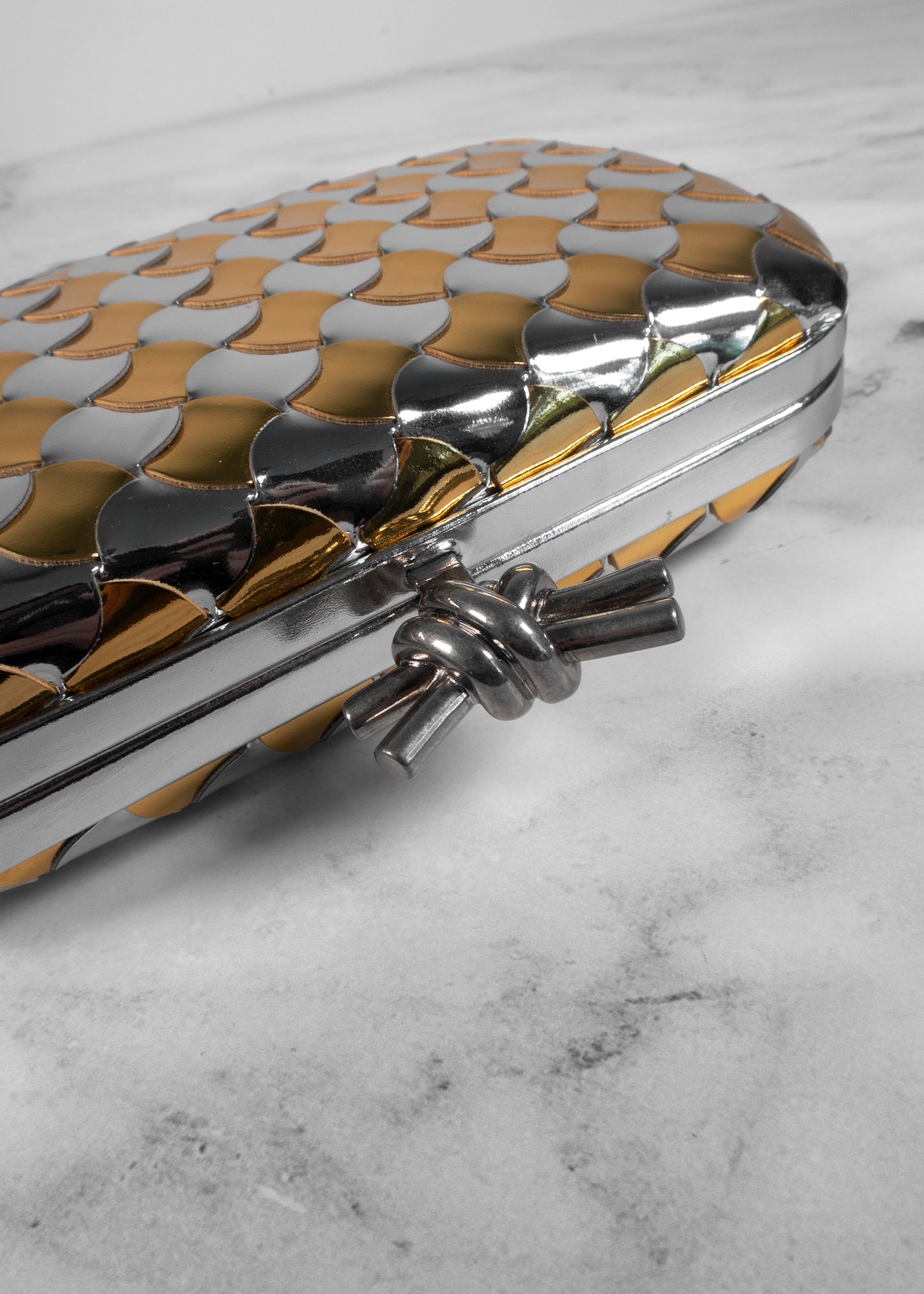 Bottega Veneta Knot Pavimento Metallic Leather Clutch