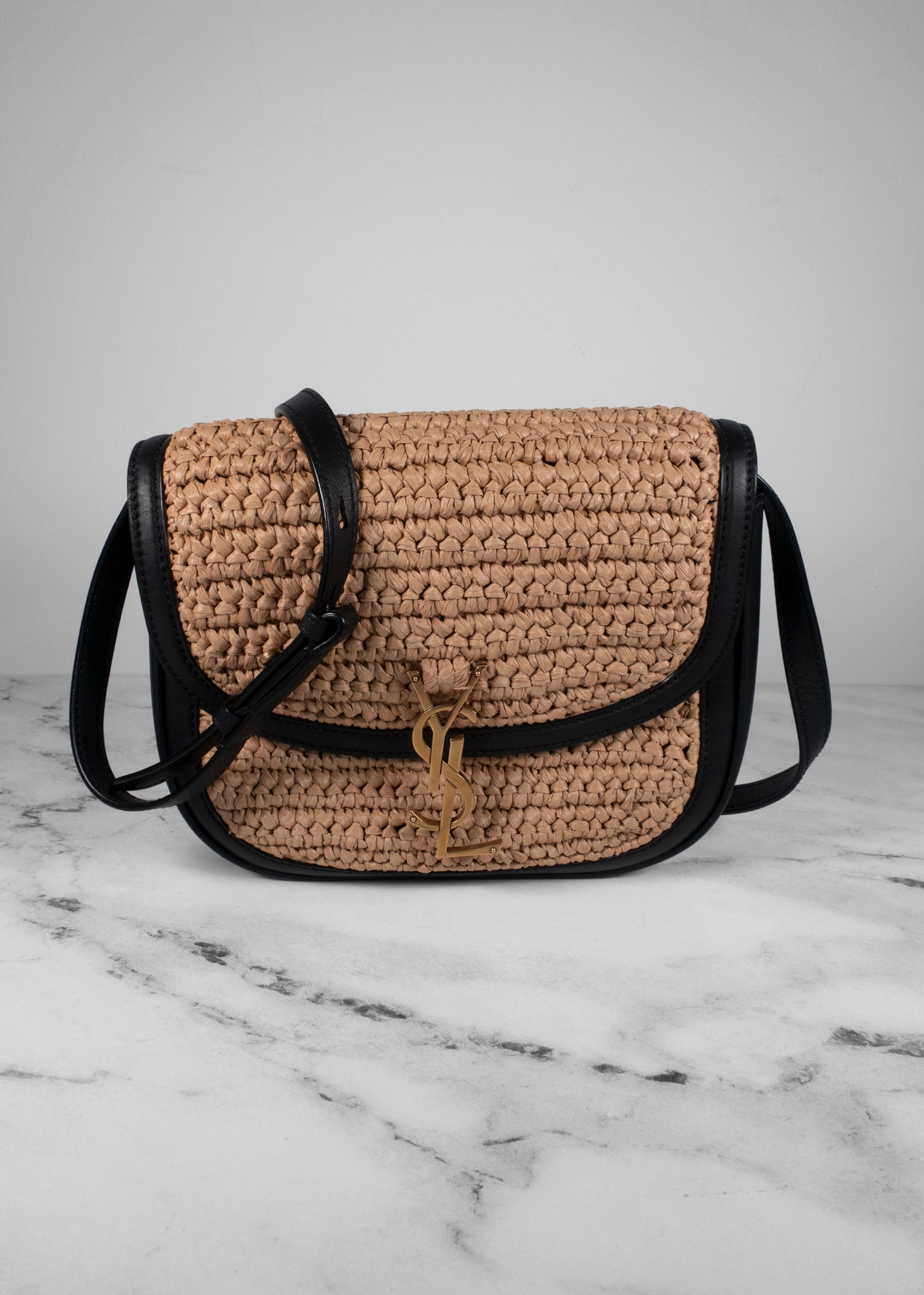Saint Laurent Woven Raffia Monogram Kaia Satchel