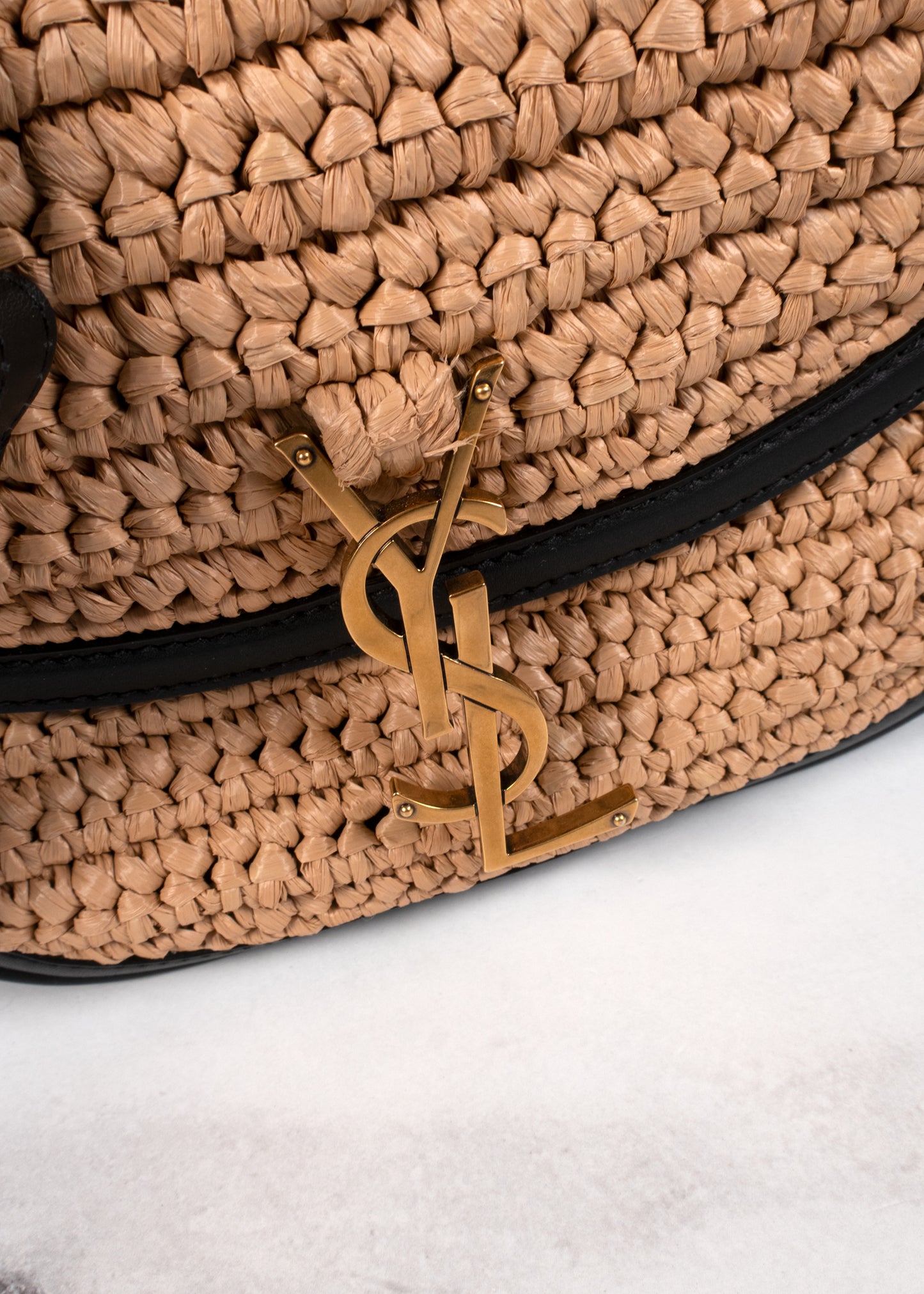 Saint Laurent Woven Raffia Monogram Kaia Satchel