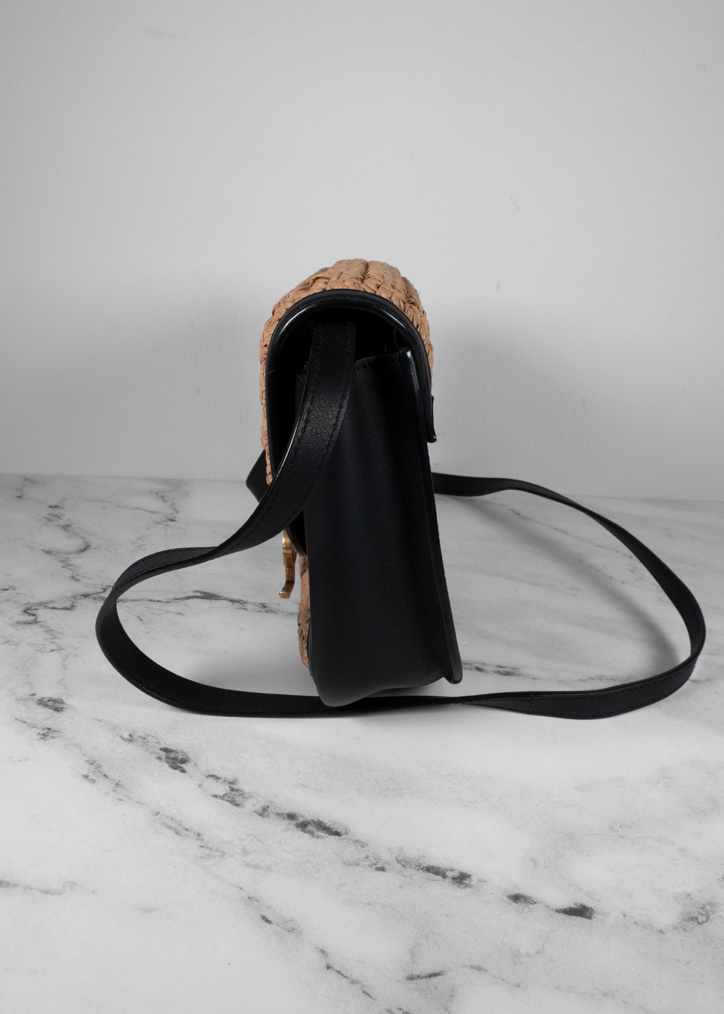 Saint Laurent Woven Raffia Monogram Kaia Satchel