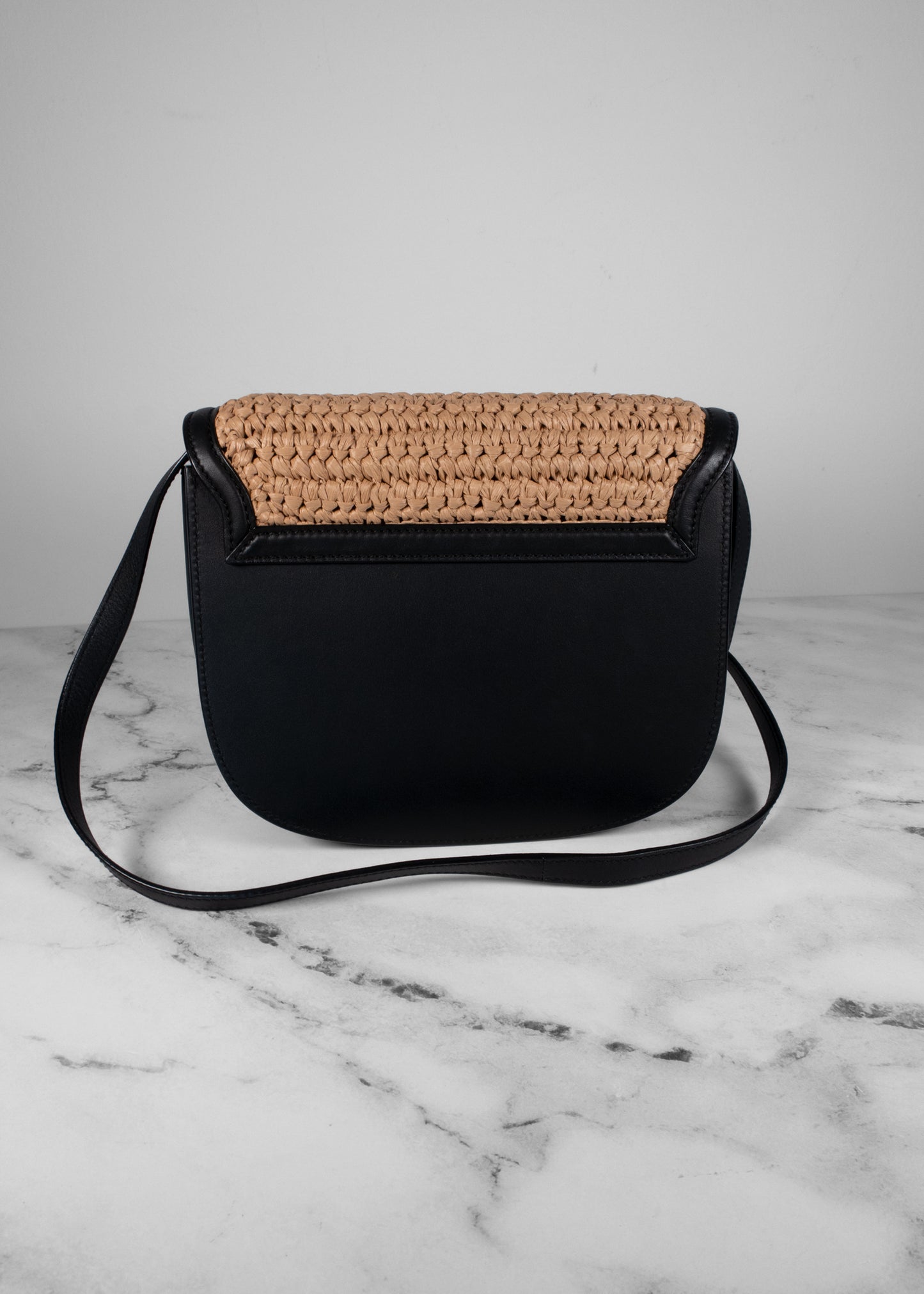 Saint Laurent Woven Raffia Monogram Kaia Satchel