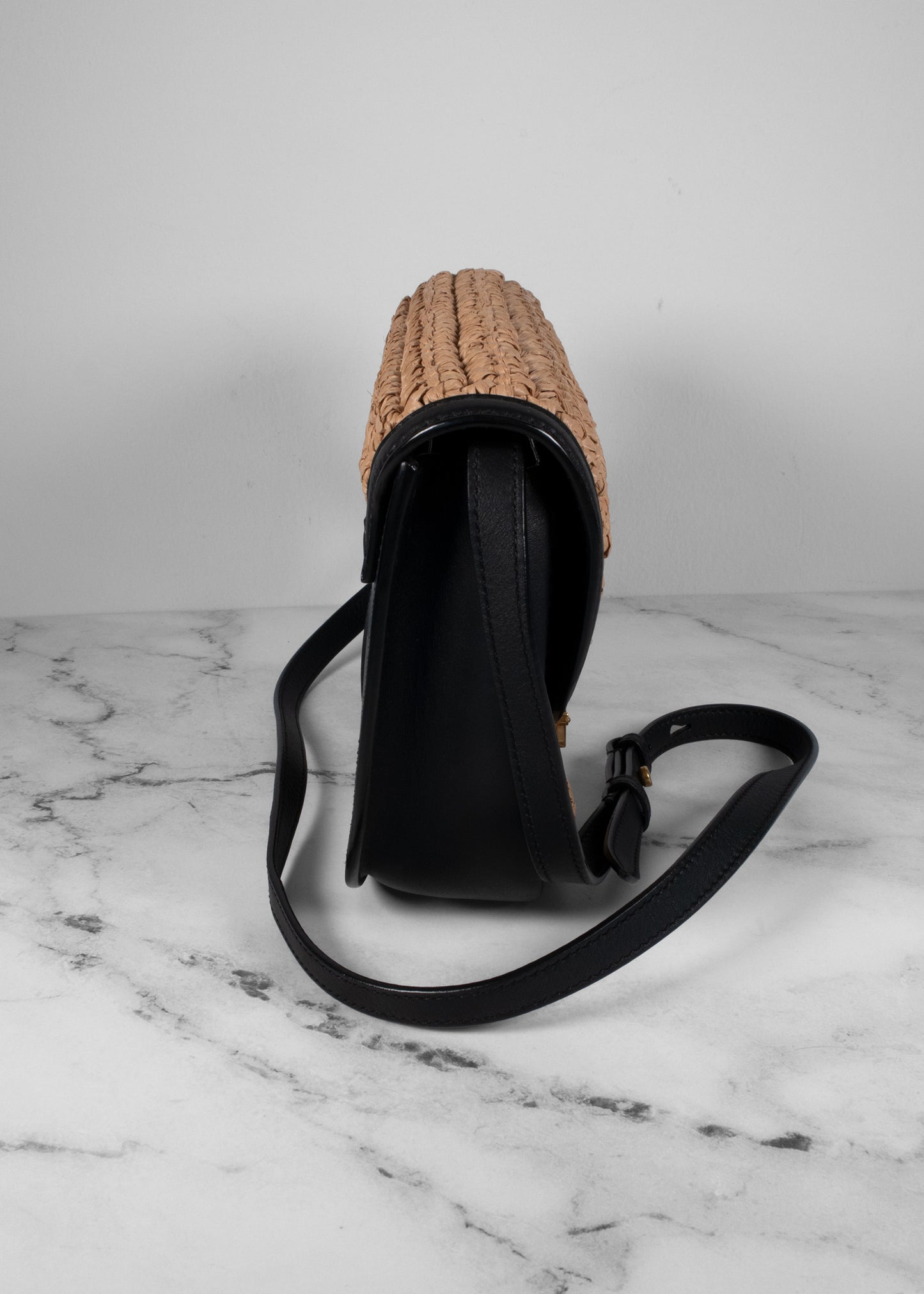 Saint Laurent Woven Raffia Monogram Kaia Satchel