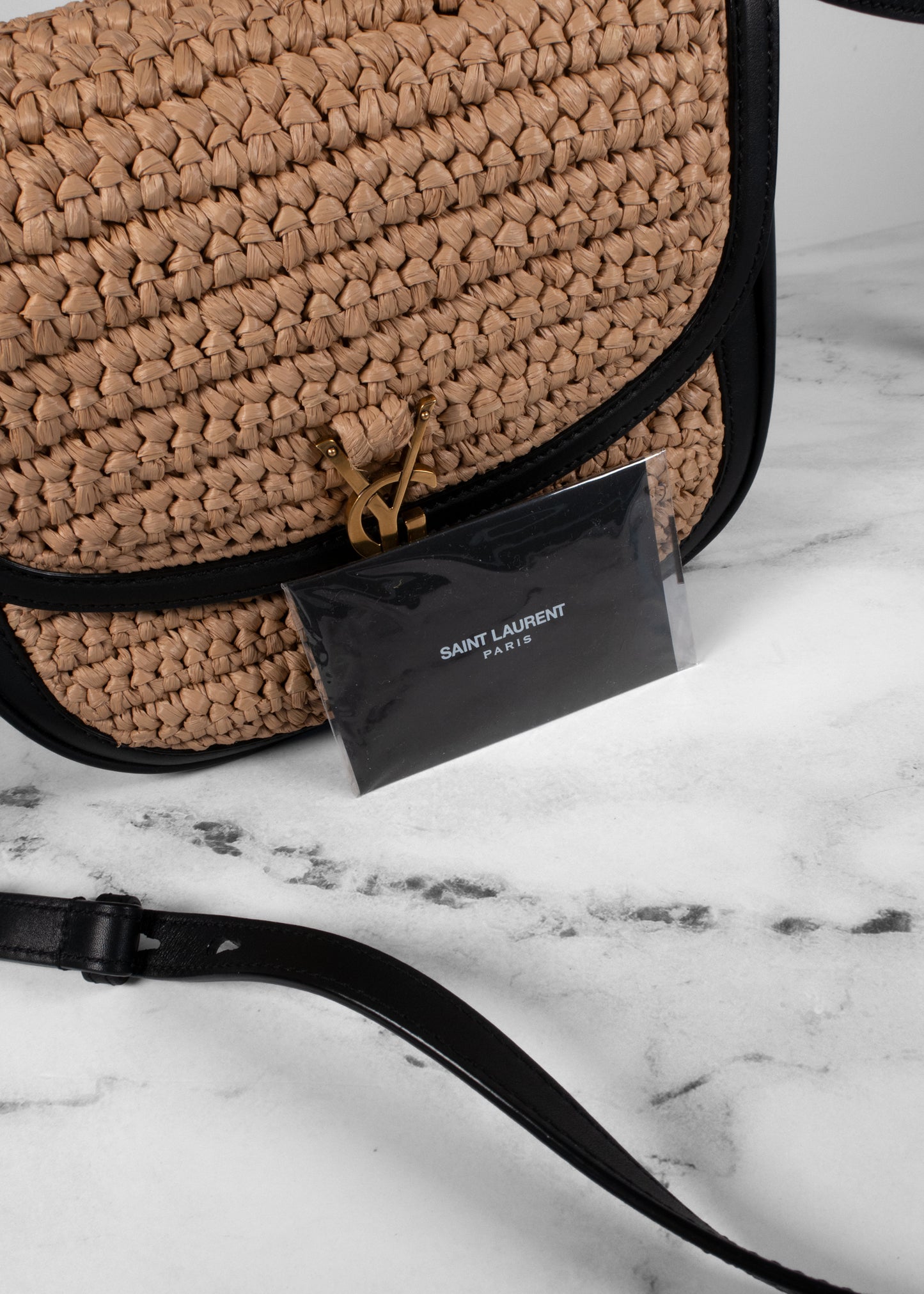 Saint Laurent Woven Raffia Monogram Kaia Satchel