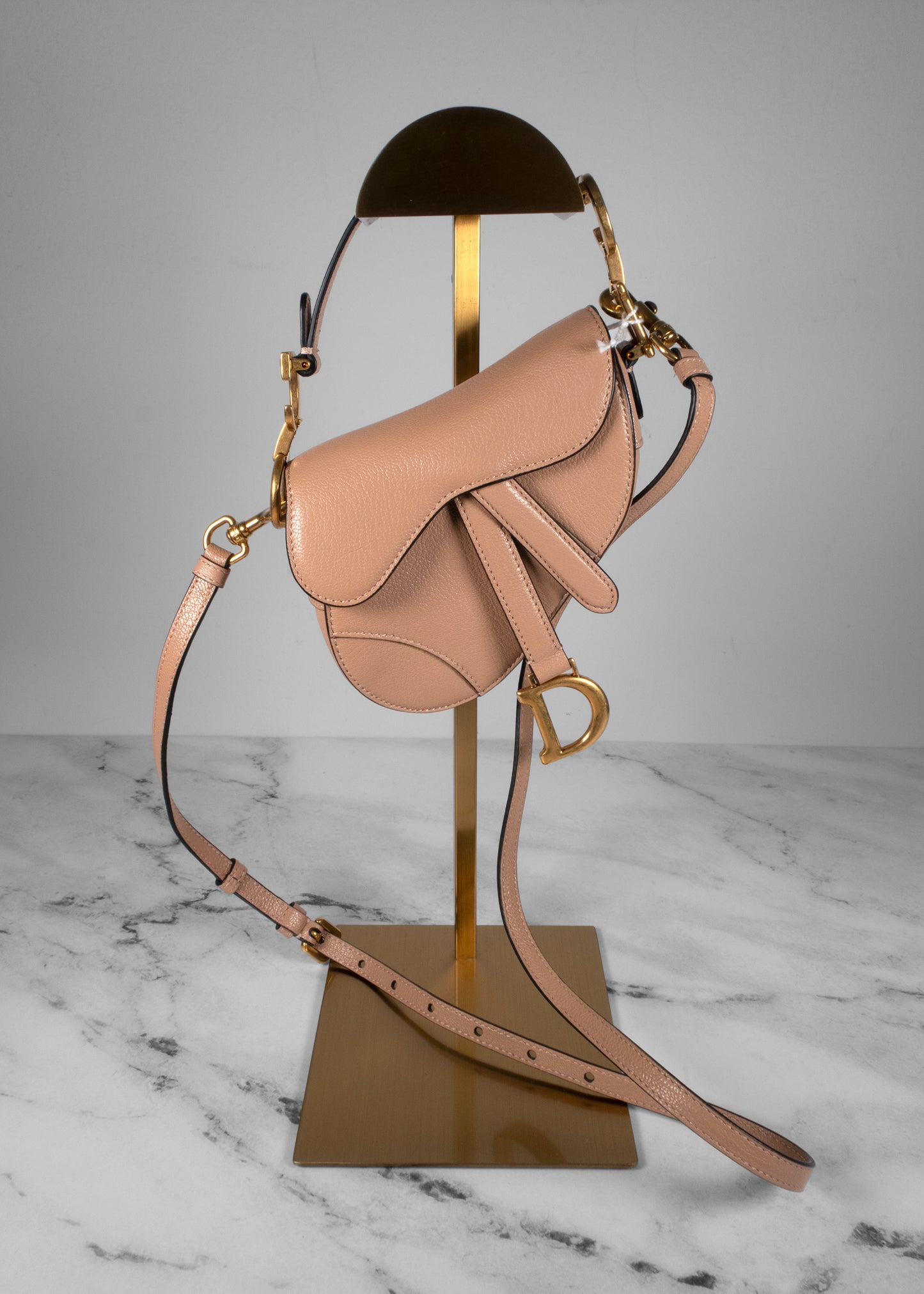 Saddle Bag with Strap Blush Grained Calfskin