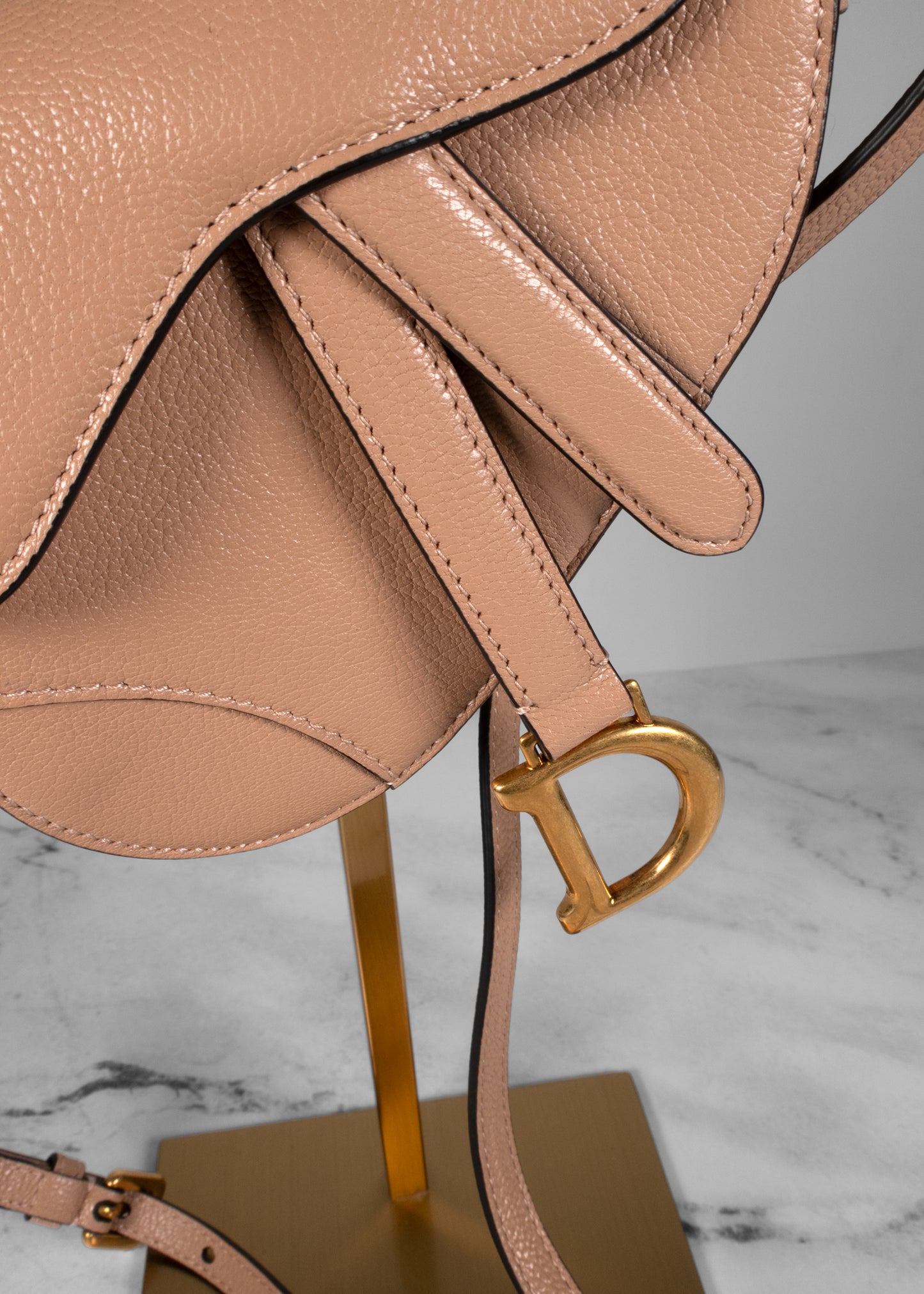Saddle Bag with Strap Blush Grained Calfskin