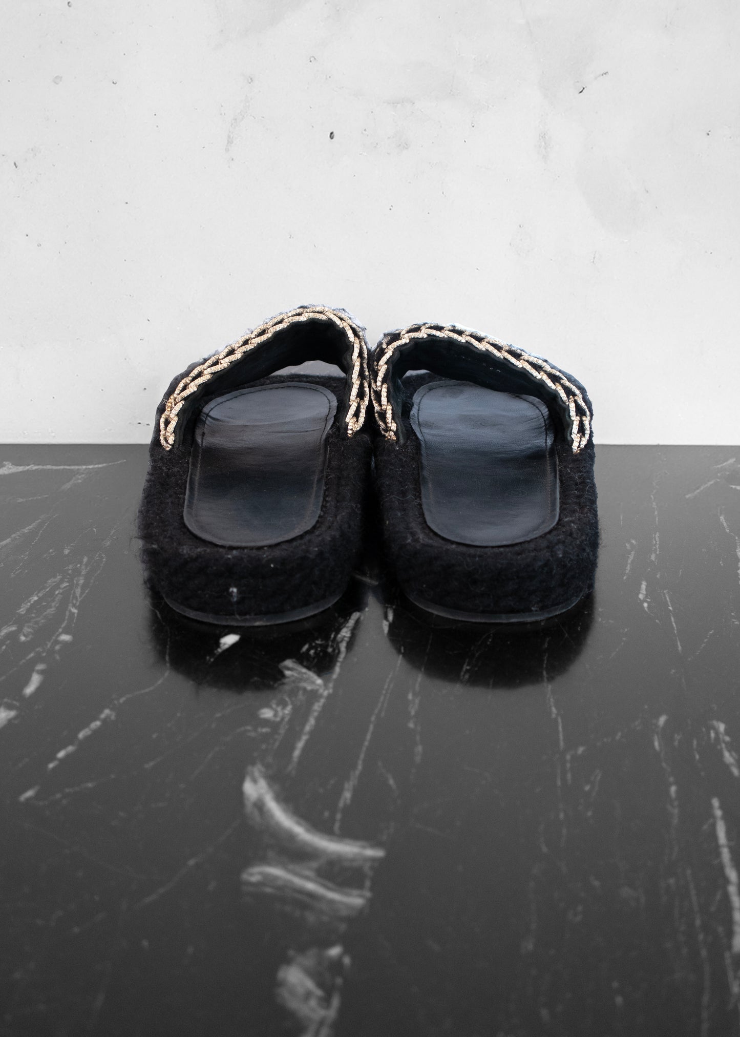 Chanel Braided Knit Black Gold CC Mules