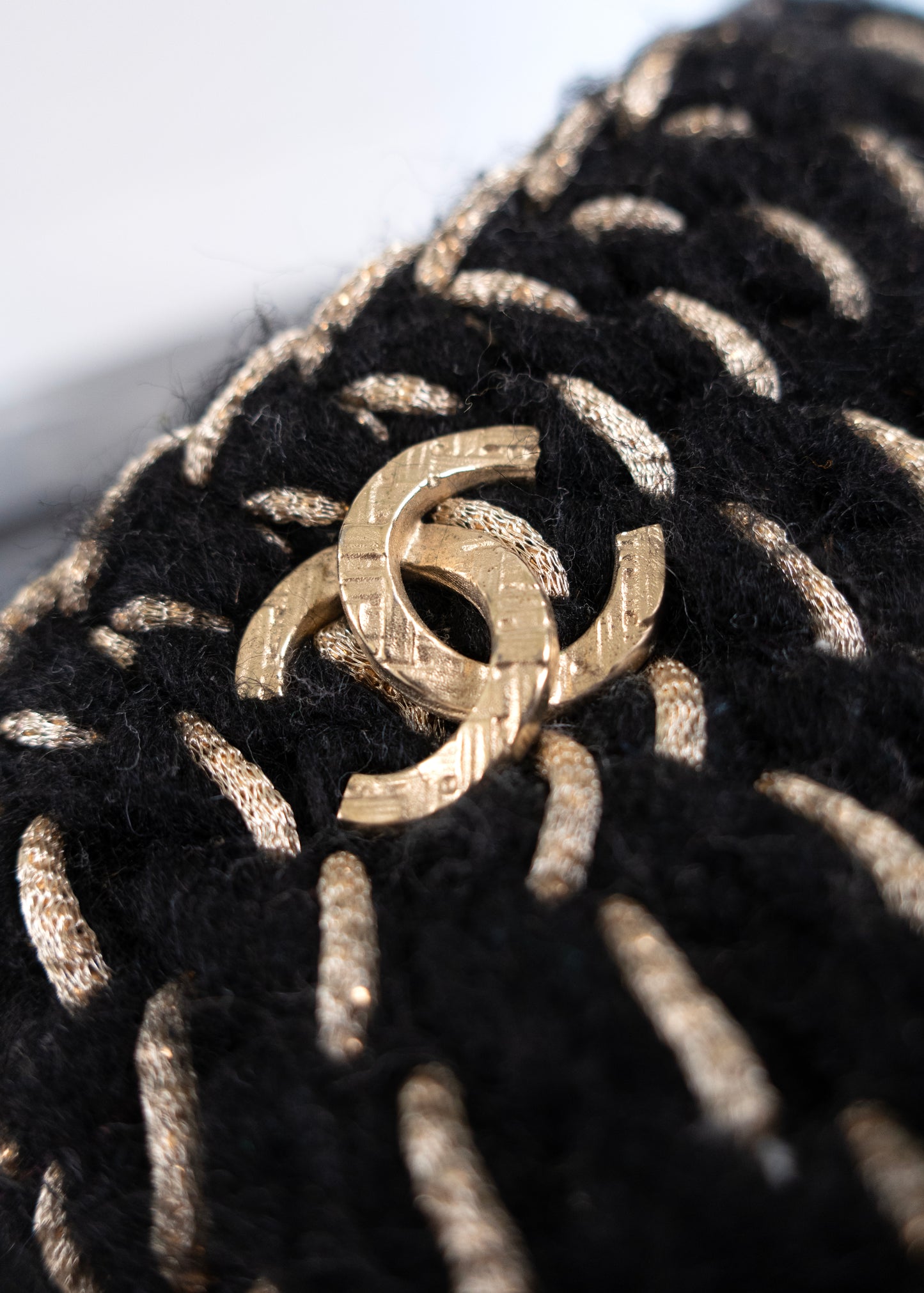 Chanel Braided Knit Black Gold CC Mules
