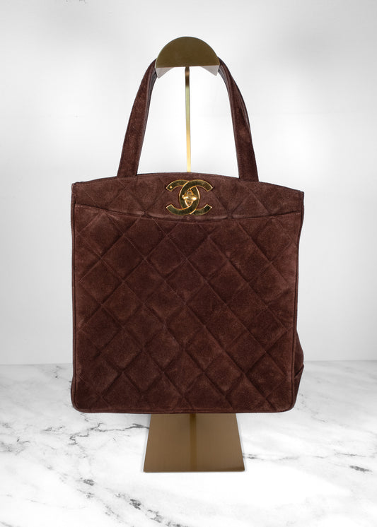 Chanel Brown Quilted Suede CC Bag