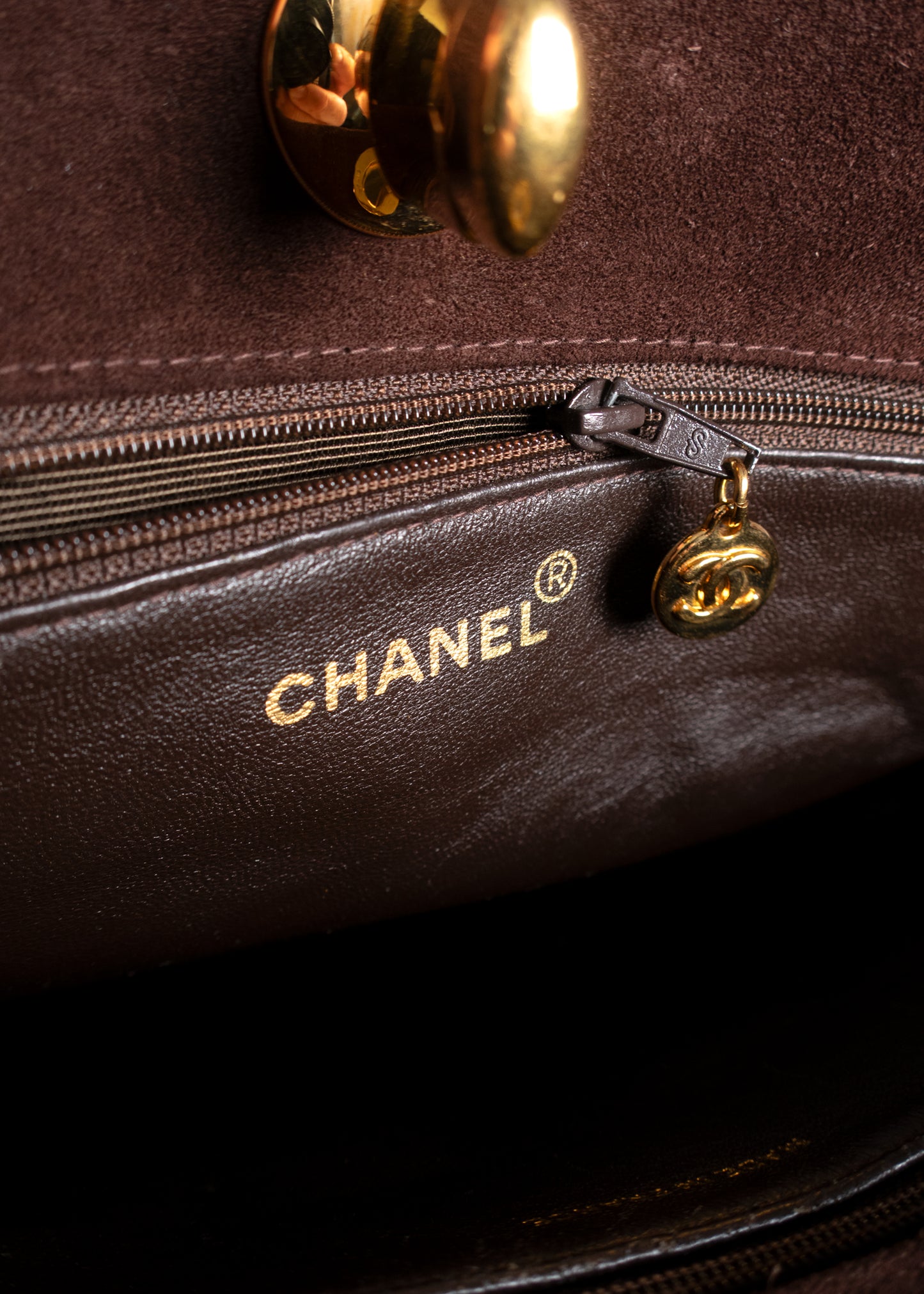 Chanel Brown Quilted Suede CC Bag