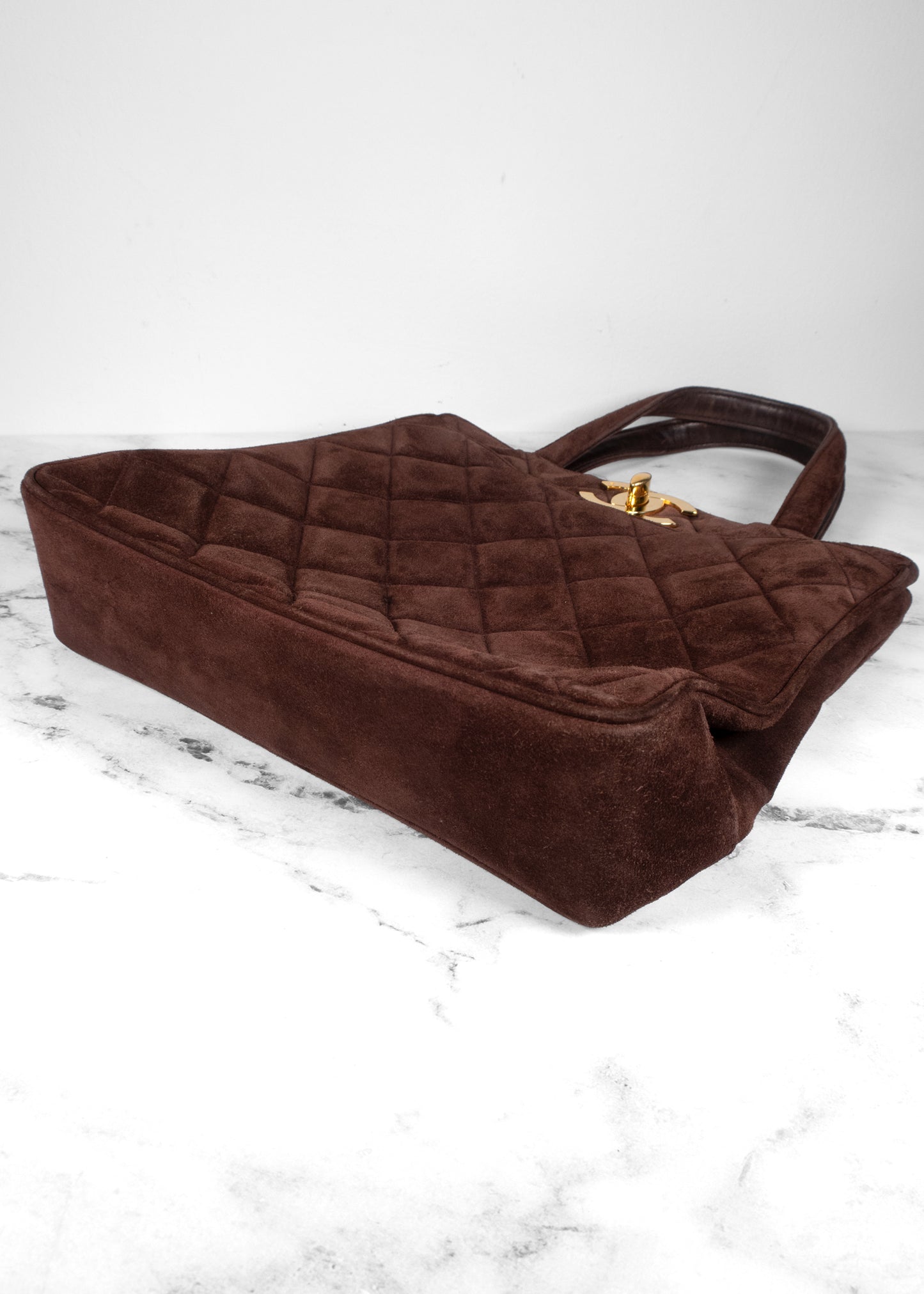 Chanel Brown Quilted Suede CC Bag