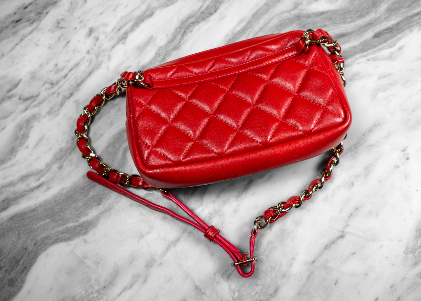 Chanel Mini Classic Coral Red Belt Bag