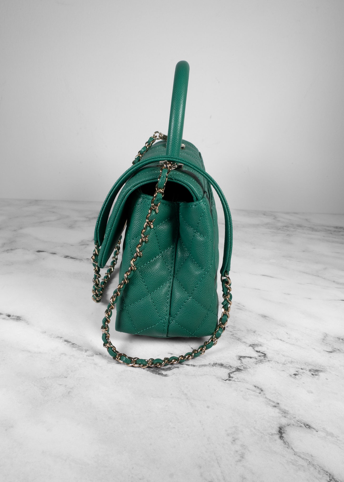 Chanel Caviar Quilted Medium Coco Handle Flap Green