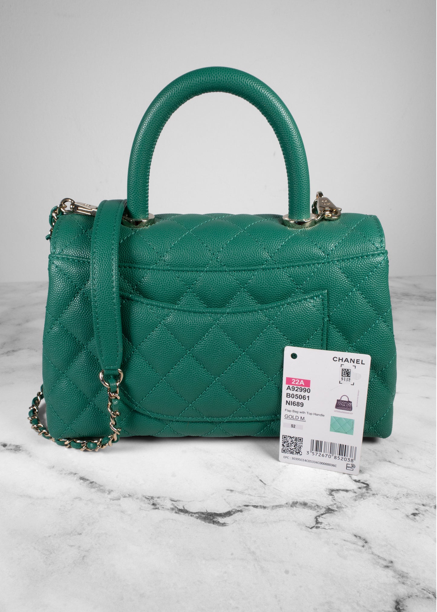 Chanel Caviar Quilted Medium Coco Handle Flap Green