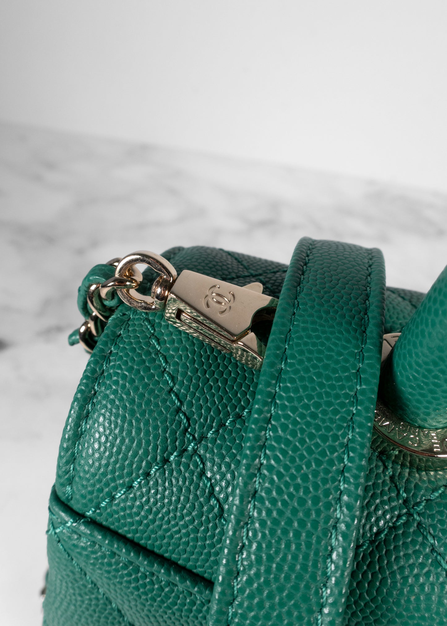 Chanel Caviar Quilted Medium Coco Handle Flap Green