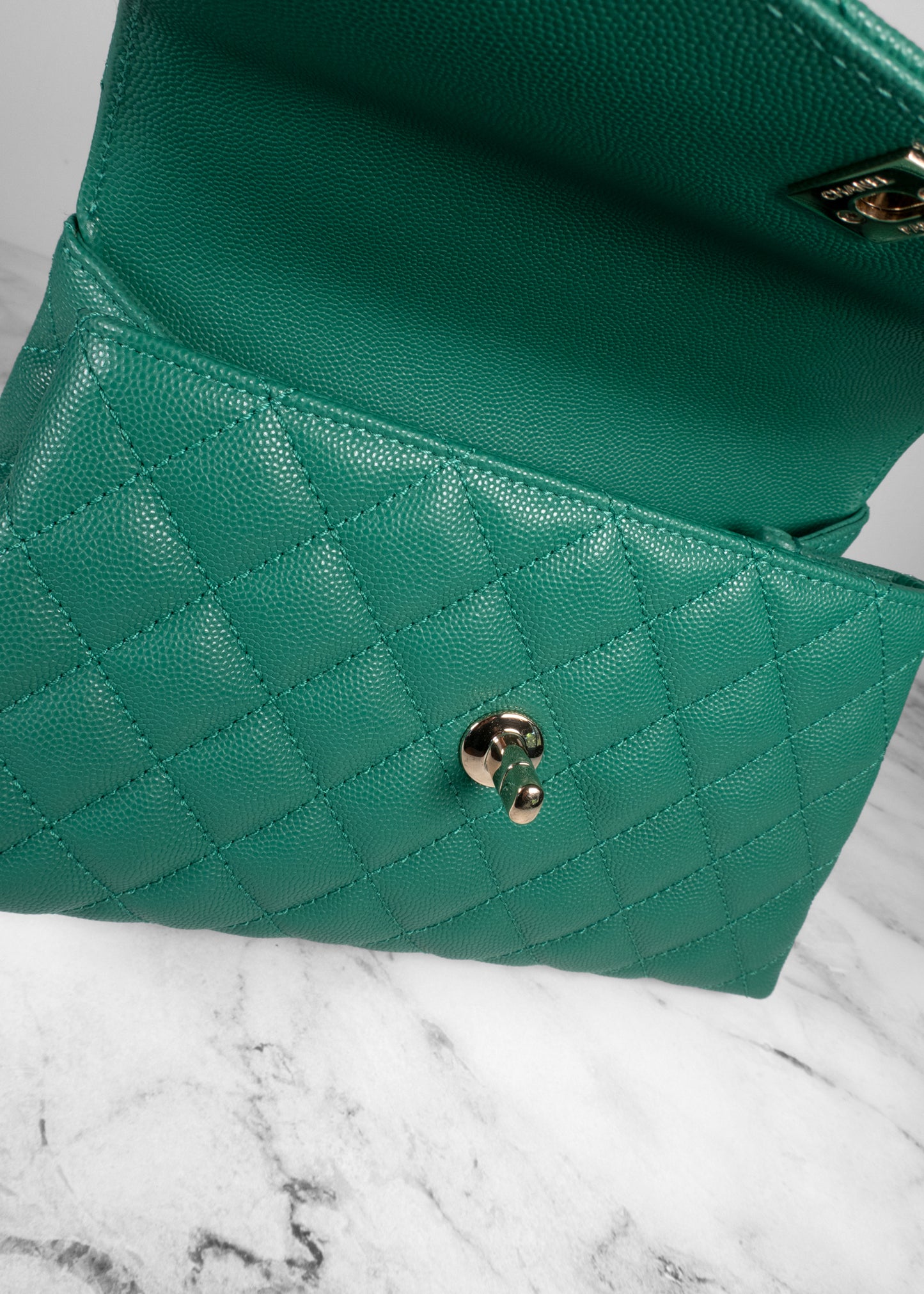 Chanel Caviar Quilted Medium Coco Handle Flap Green