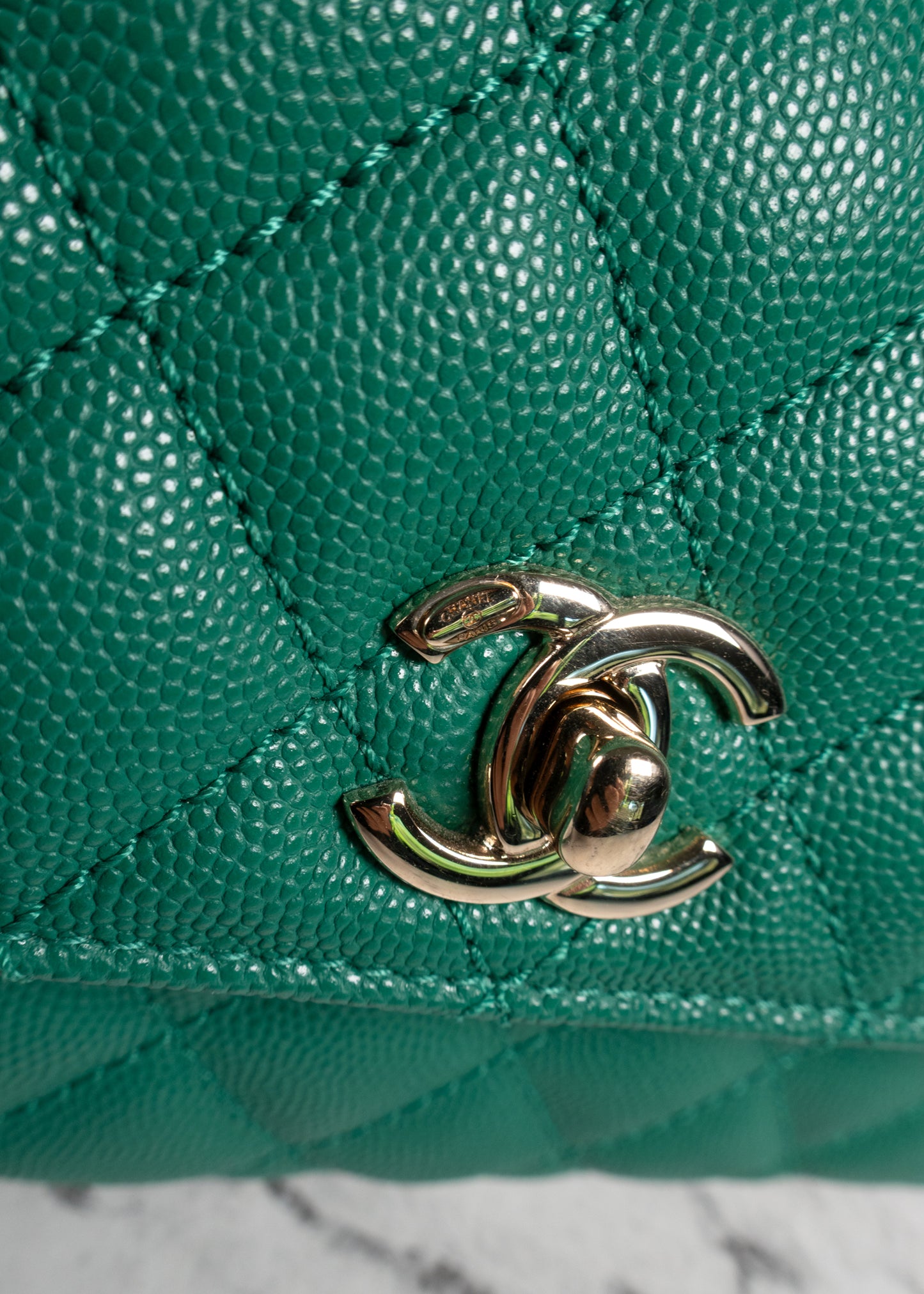 Chanel Caviar Quilted Medium Coco Handle Flap Green