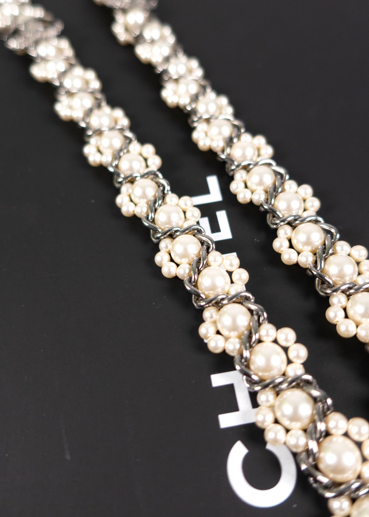 Chanel Pearl & Strass Lanvard CC Logo Pendant Necklace