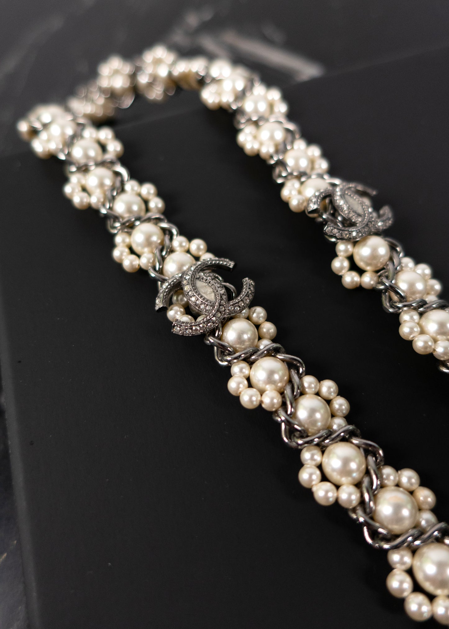 Chanel Pearl & Strass Lanvard CC Logo Pendant Necklace