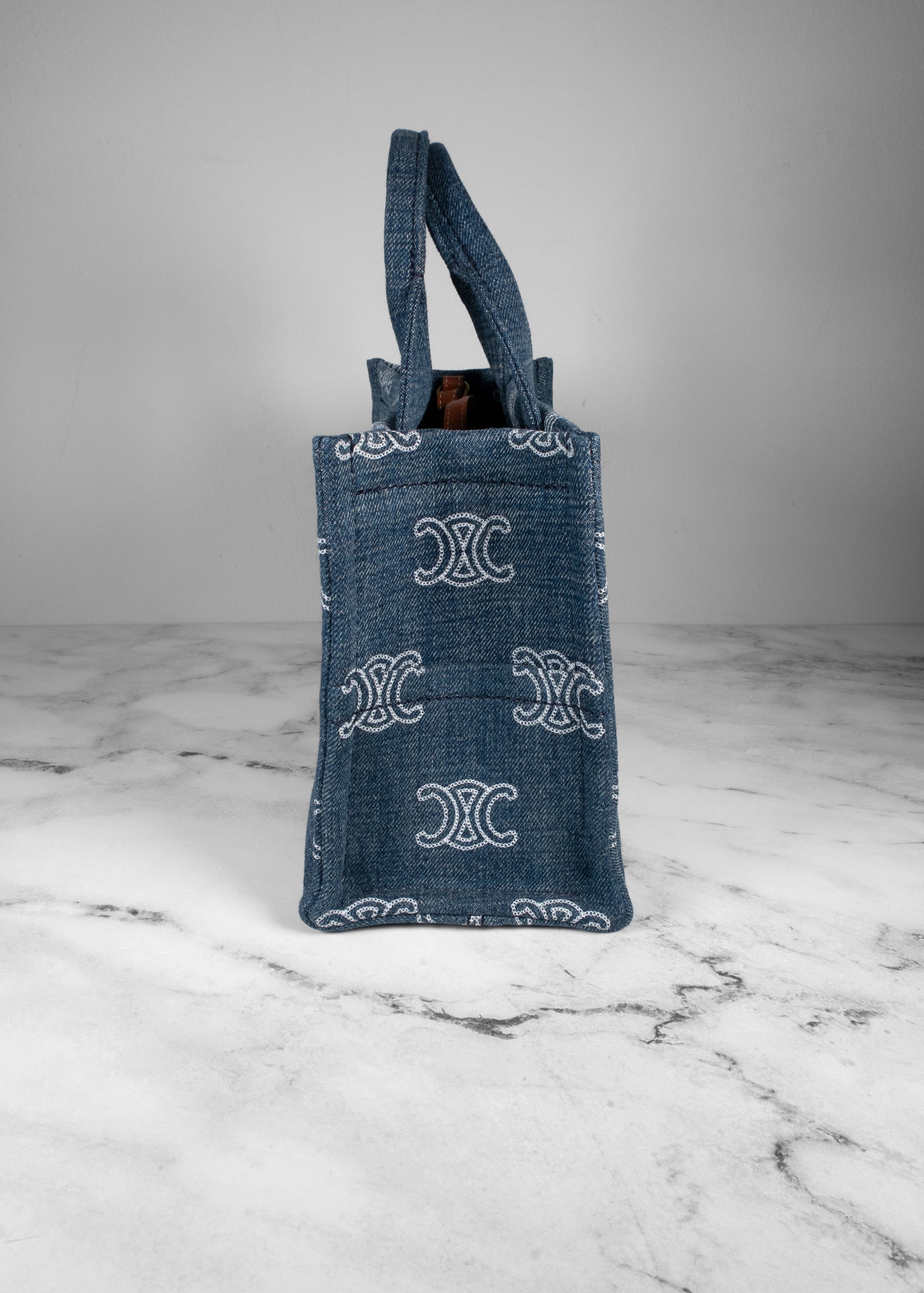 Celine Denim Calfskin Triomphe Print Handbag