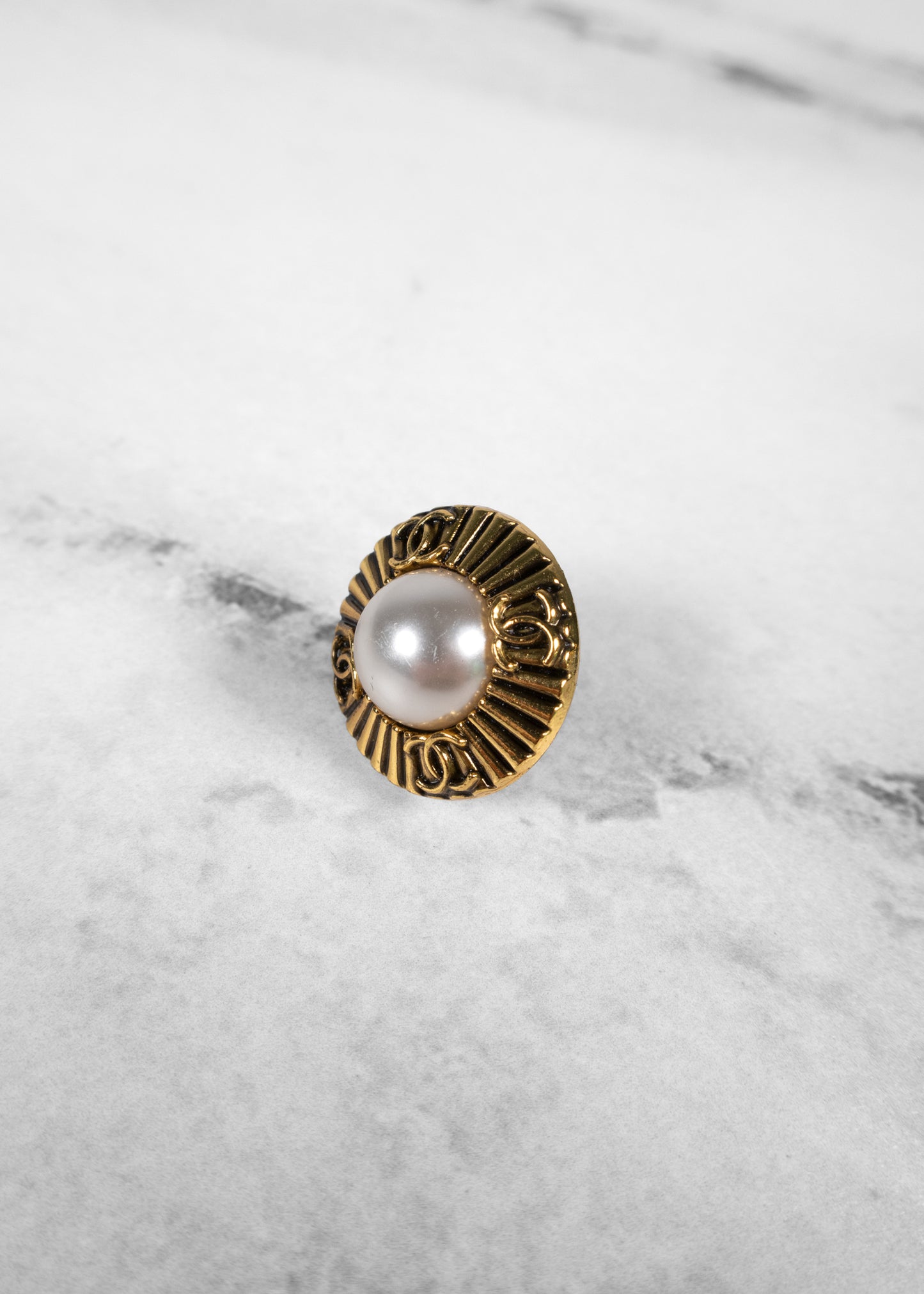 Chanel Pearl Button Gold Earrings