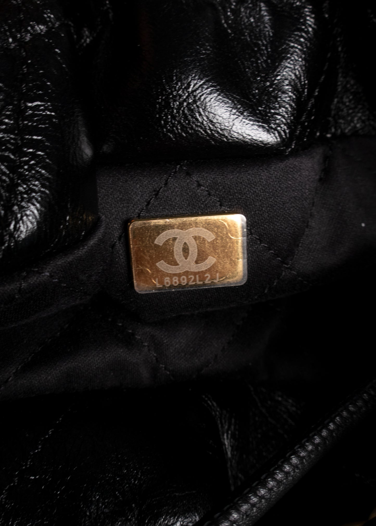 Chanel Shiny Crumpled Calfskin Quilted Pearl Mini Chanel 22 Black