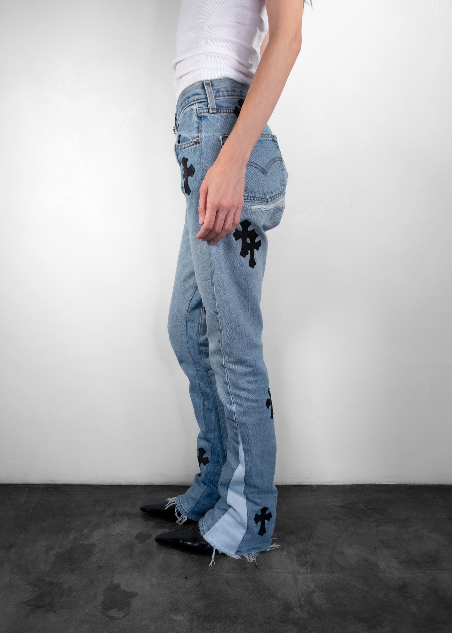 Chrome Hearts Maltese Cross Patchwork Wide Leg Jeans
