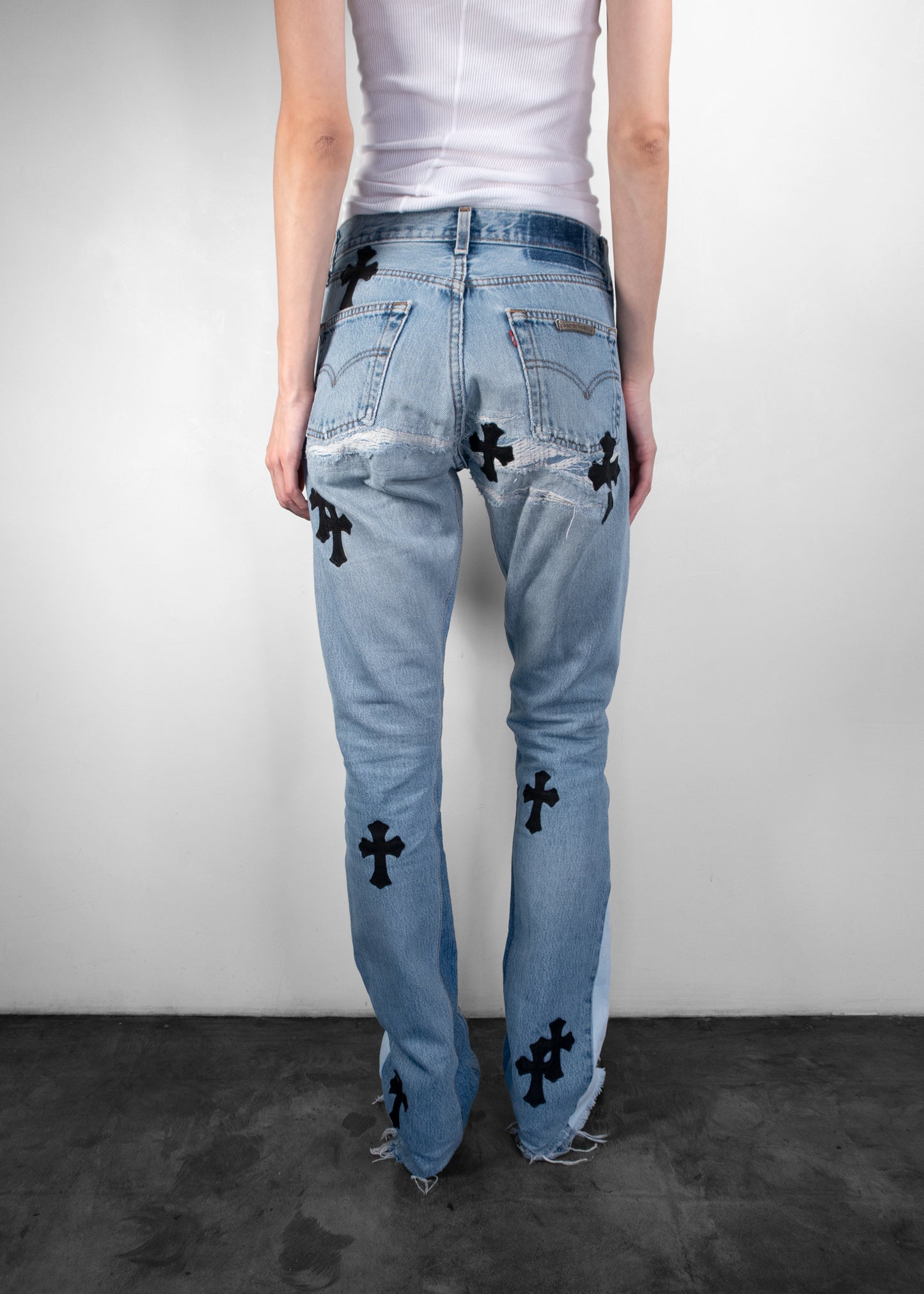 Chrome Hearts Maltese Cross Patchwork Wide Leg Jeans