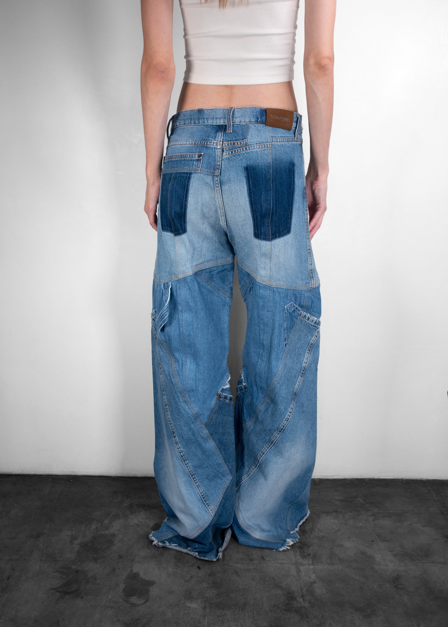 Tom Ford Patchwork Wide-Leg Denim Pants
